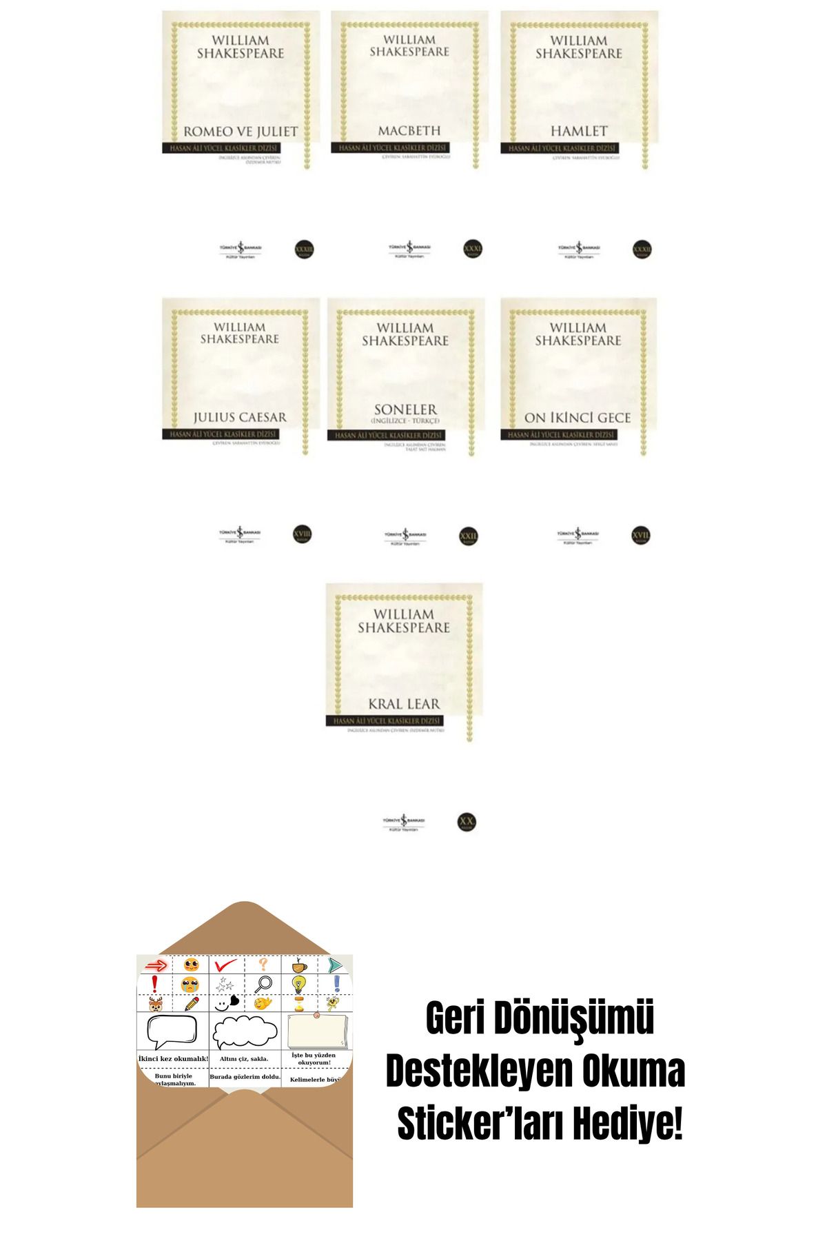 TÜRKİYE İŞ BANKASI KÜLTÜR YAYINLARI William Shakespeare 7 Kitap Set + Okuma Sticker'ları