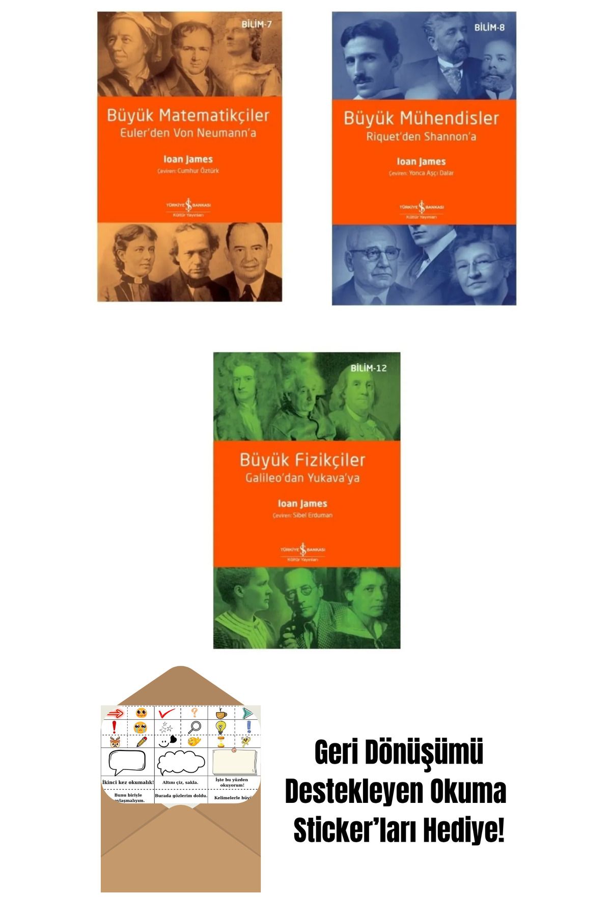 TÜRKİYE İŞ BANKASI KÜLTÜR YAYINLARI Büyük Matematikçiler 3 Kitap Set + Okuma Sticker'ları