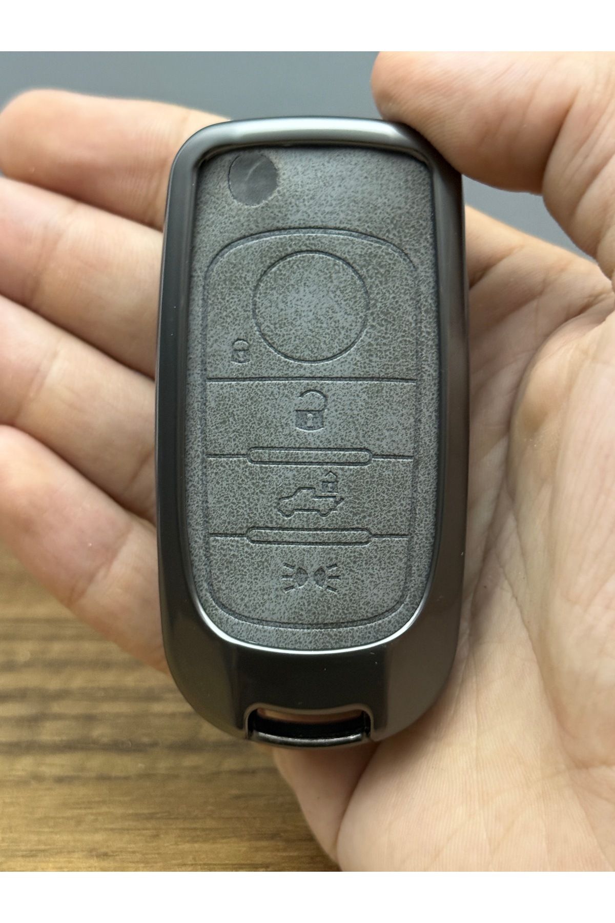 Luxe Aksesuarr Fiat Egea Doblo Sustalı 3 Düğmelı Koruma Anahtar Kumanda Metal Kılıfı Deri Gri