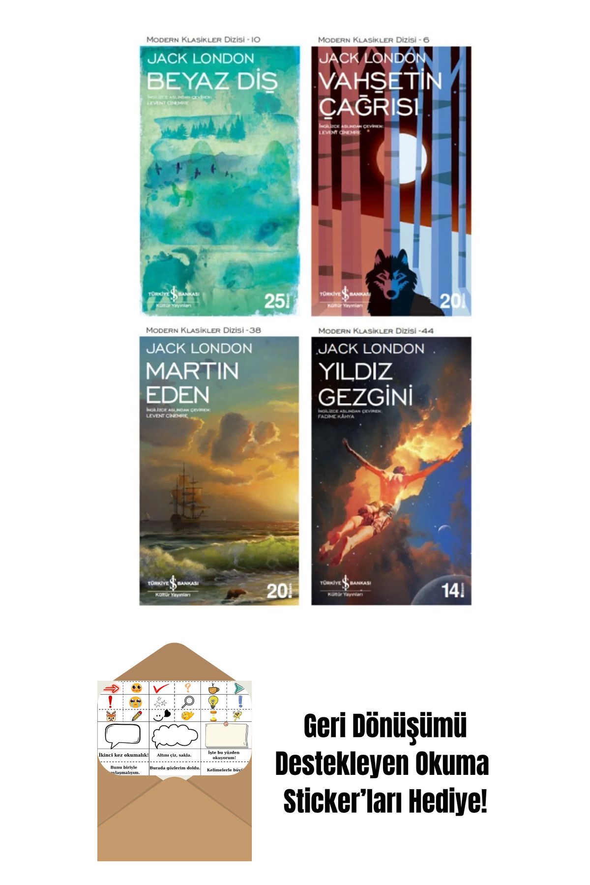 TÜRKİYE İŞ BANKASI KÜLTÜR YAYINLARI Jack London 4 Kitap Set + Okuma Sticker'ları