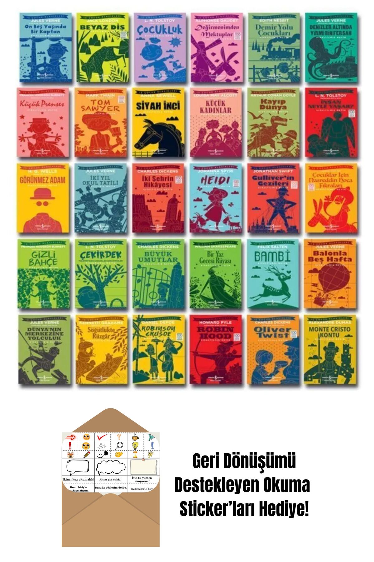 TÜRKİYE İŞ BANKASI KÜLTÜR YAYINLARI Dünya Çocuk Klasikleri 30 Kitap Set + Okuma Sticker'ları