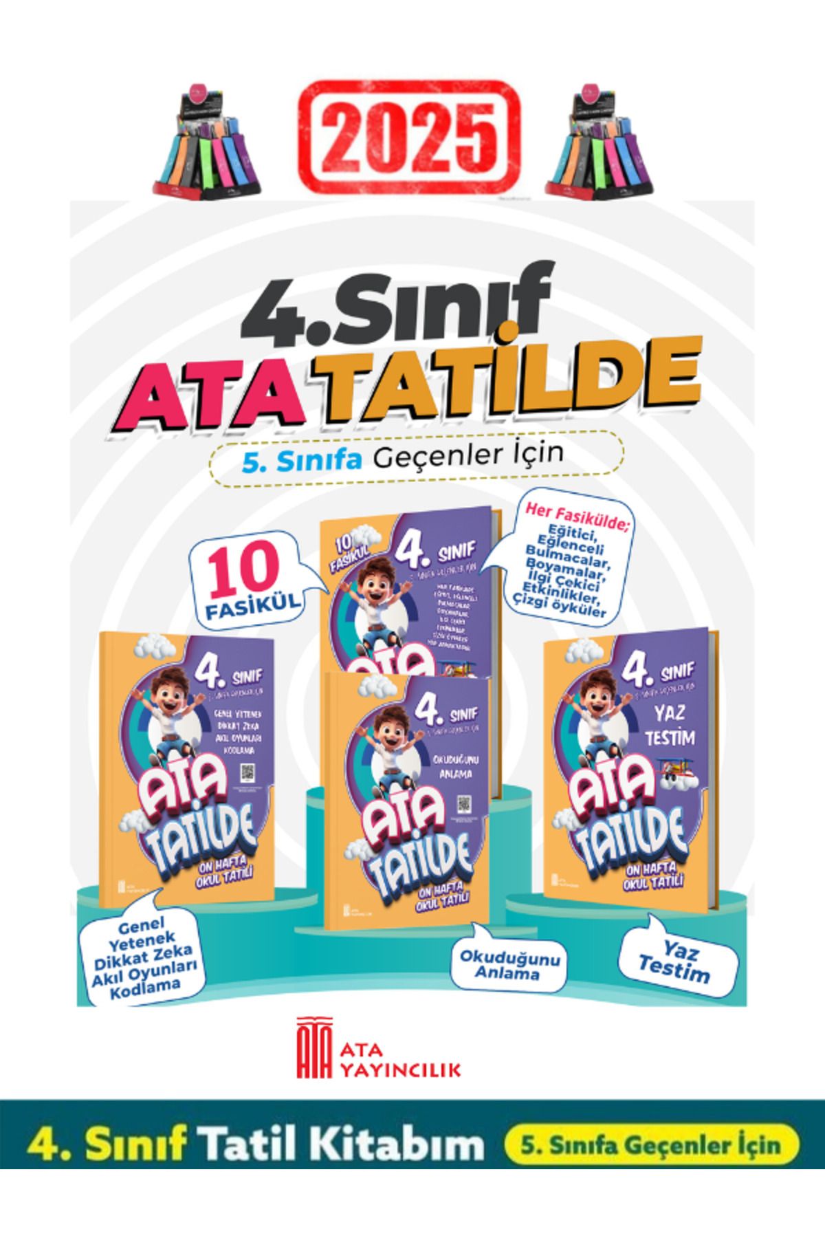 Fenomen Yayıncılık Ata Tatilde 4.Sınıf 10 Fasikül Hafta Yaz Tatil Seti+Kalemlik