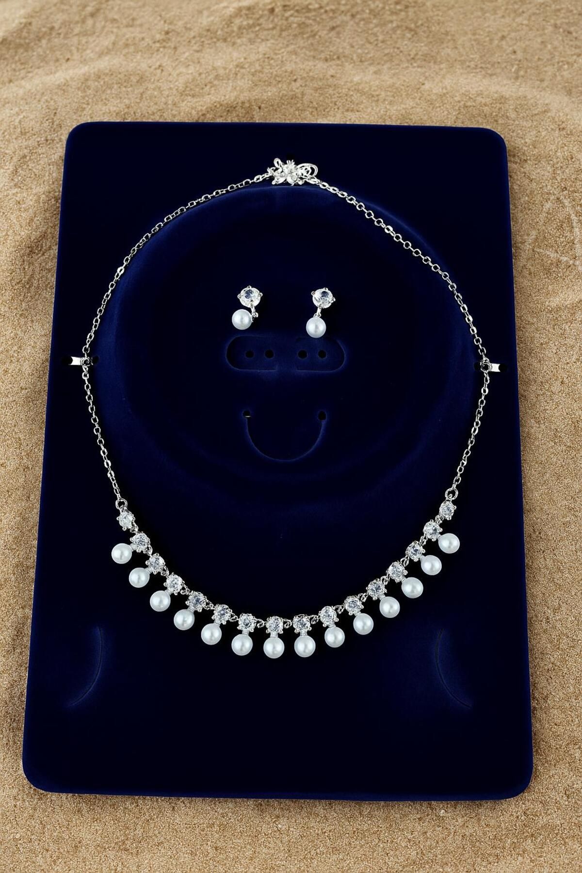 Butik Zirkon Taşlı Kolye Küpe Seti