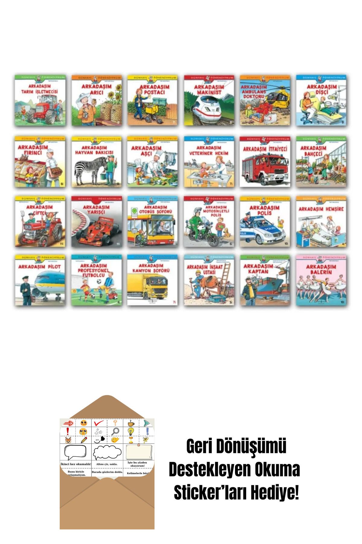 TÜRKİYE İŞ BANKASI KÜLTÜR YAYINLARI Dünyayı Öğreniyorum Meslekler 24 Kitap Set + Okuma Sticker'ları