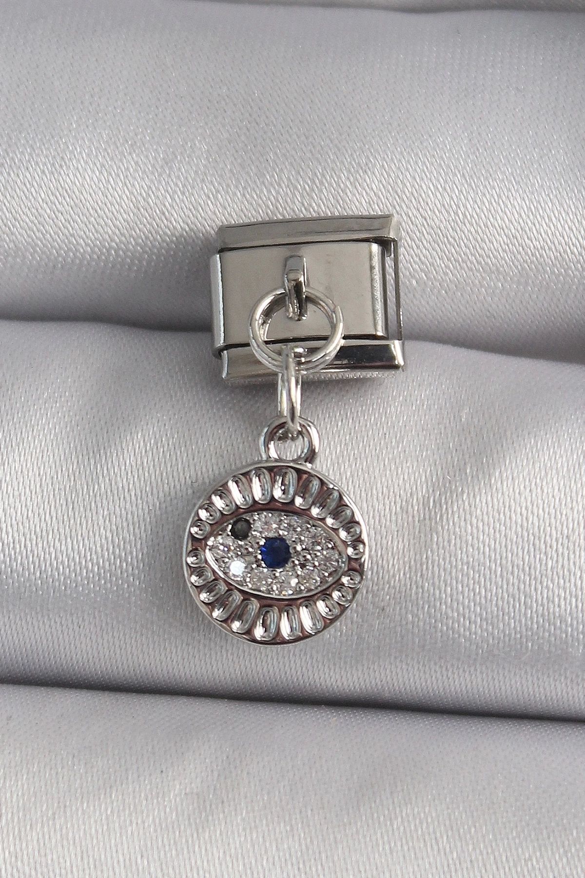 Generic 316L Çelik Gümüş Renk Sallantı Zirkon Taşlı Göz Model Nomination Charm