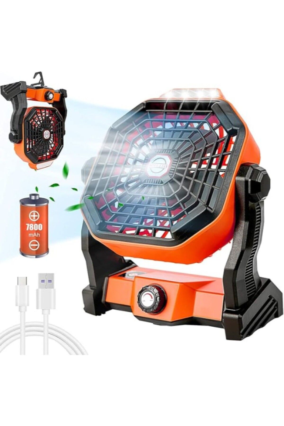 TeknoSar Mini Şarjlı Kare Fan, LED Işıklı Sessiz ve Taşınabilir Tasarım