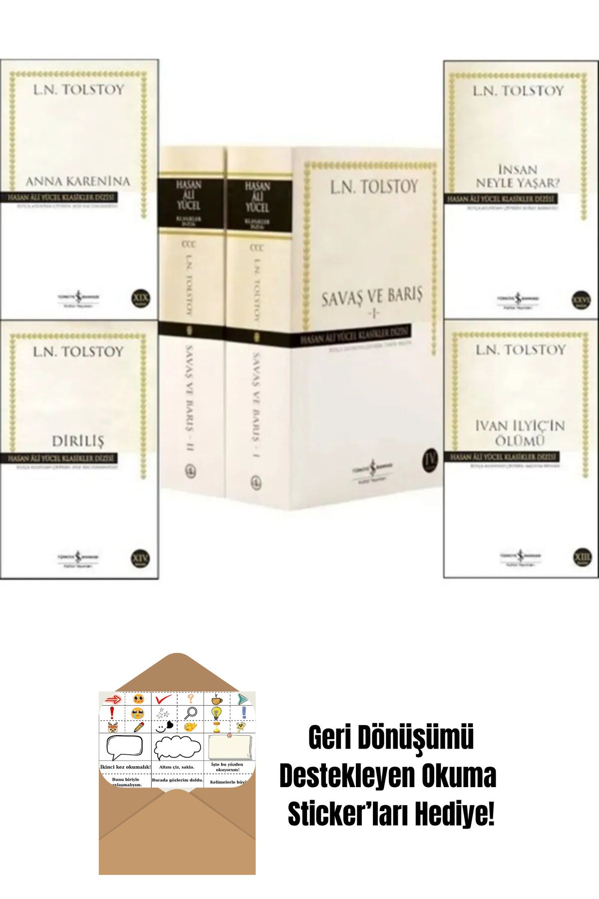 TÜRKİYE İŞ BANKASI KÜLTÜR YAYINLARI Tolstoy 5 Kitap Set + Okuma Sticker'ları