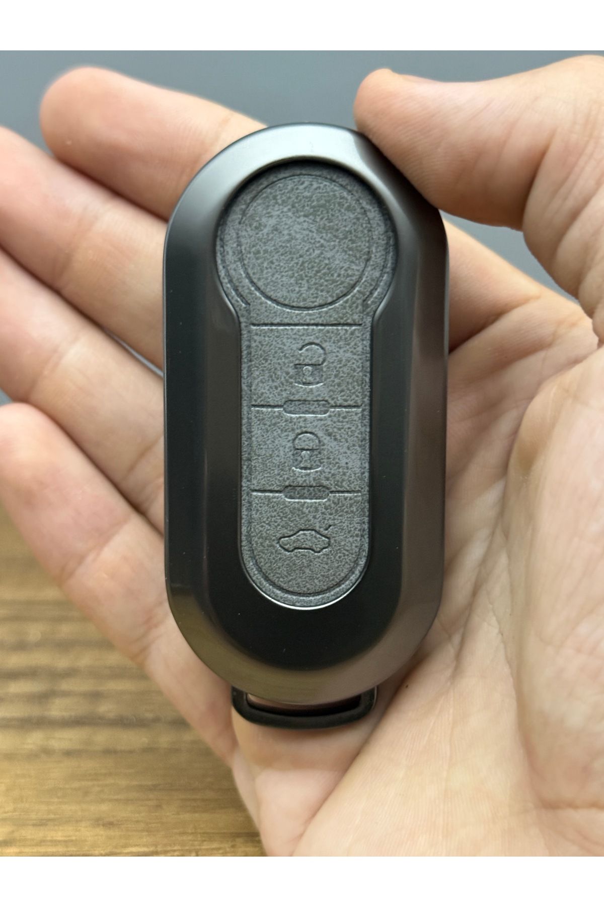 Luxe Aksesuarr Doblo Ducato Sustalı 3 Düğmelı Koruma Anahtar Kumanda Metal Kılıfı Deri Gri