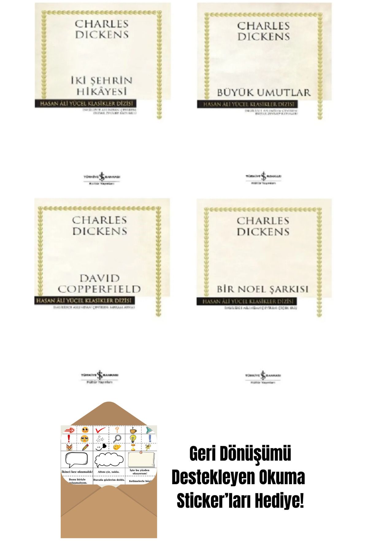 TÜRKİYE İŞ BANKASI KÜLTÜR YAYINLARI Charles Dickens 4 Kitap Set + Okuma Sticker'ları