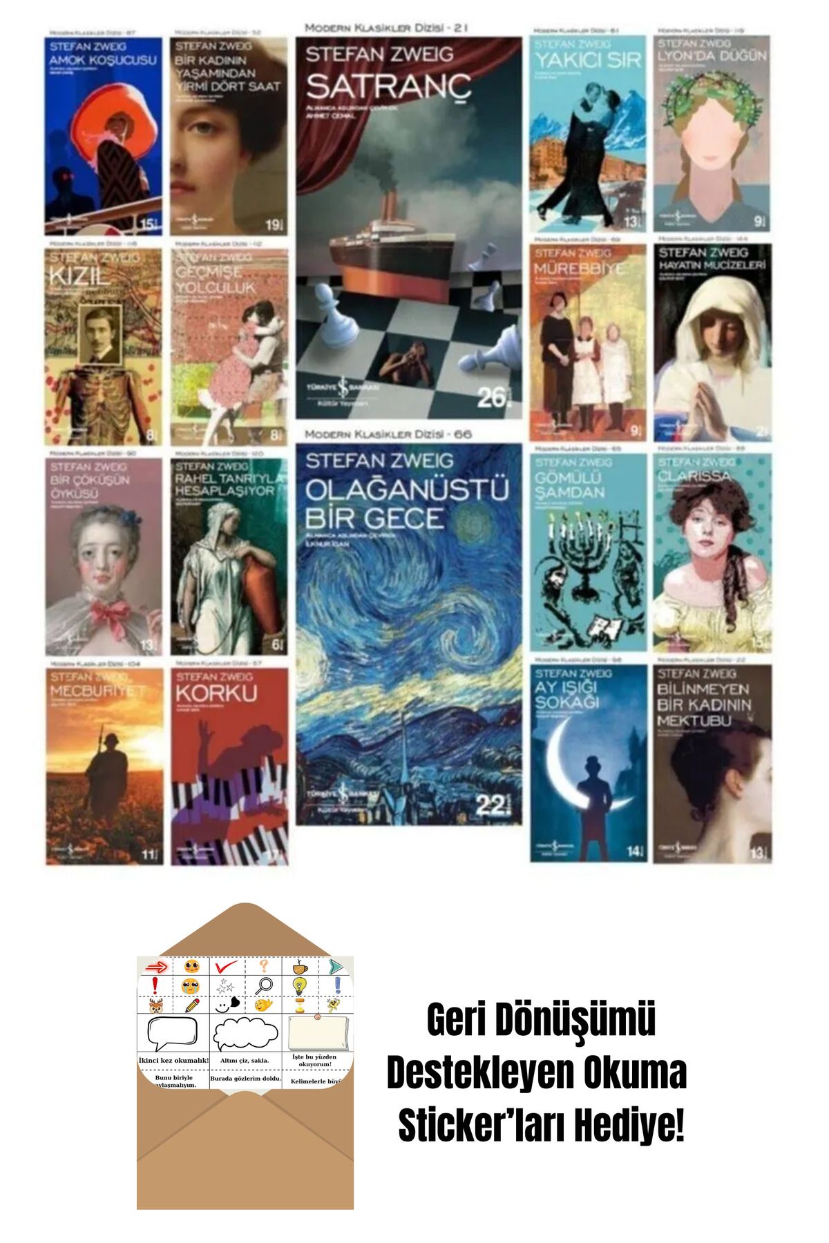 TÜRKİYE İŞ BANKASI KÜLTÜR YAYINLARI Stefan Zweig 18 Kitap Set + Okuma Sticker'ları
