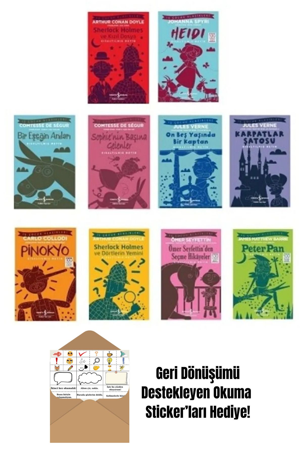 TÜRKİYE İŞ BANKASI KÜLTÜR YAYINLARI Çocuk Klasikleri 10 Kitap Set + Okuma Sticker'ları