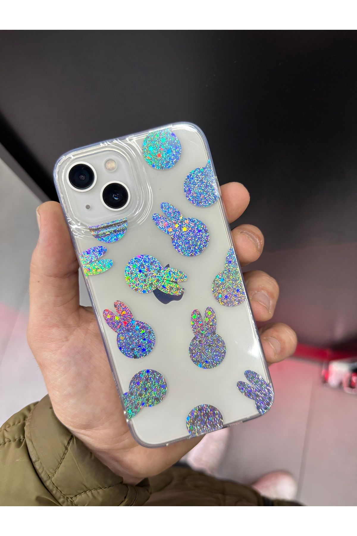 BURKİNA iPhone 13 / iPhone 14 ile uyumlu Şeffaf Hologram Desenli Darbe Emici Renkli Kılıf