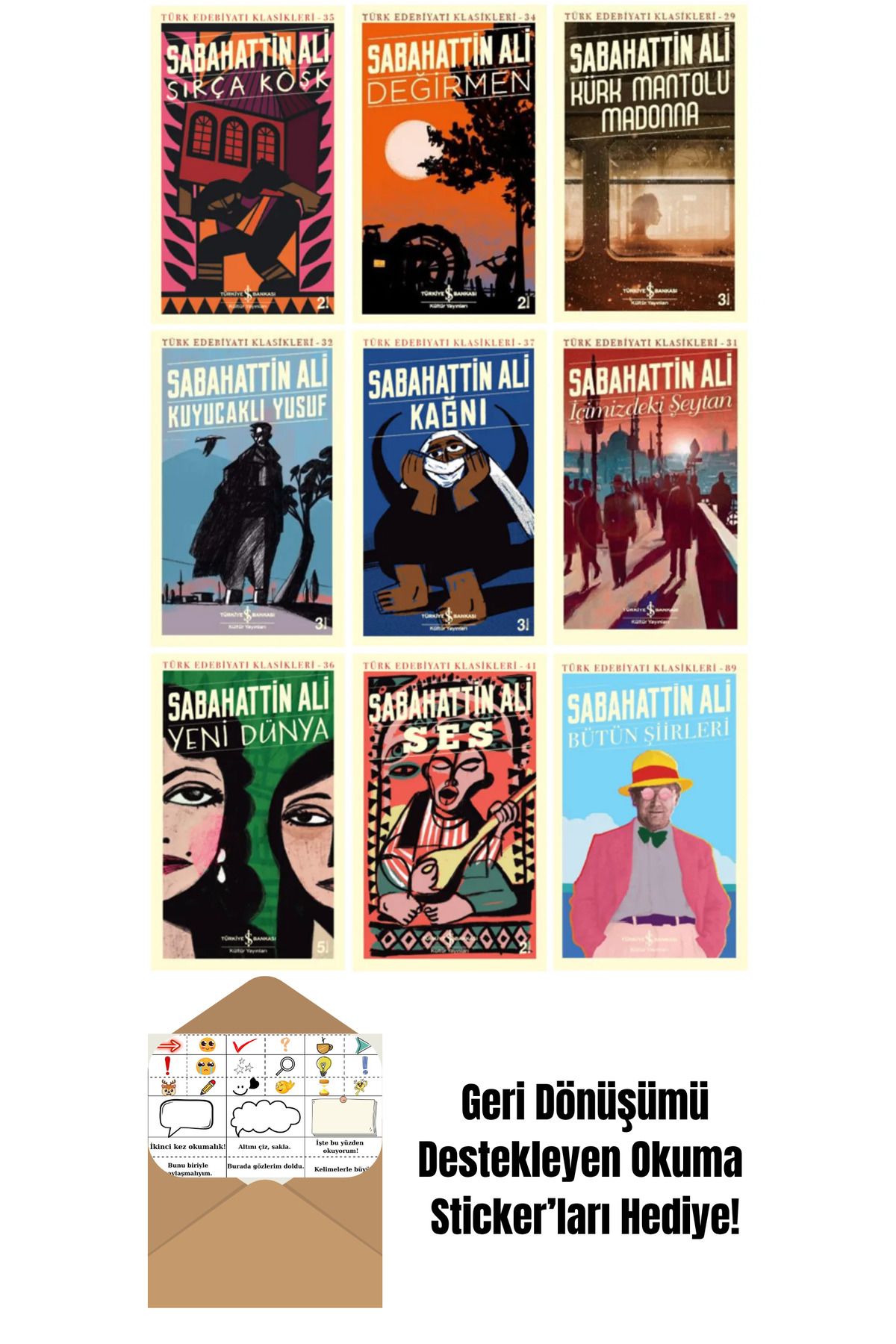 TÜRKİYE İŞ BANKASI KÜLTÜR YAYINLARI Sabahattin Ali 9 Kitap Set + Okuma Sticker'ları
