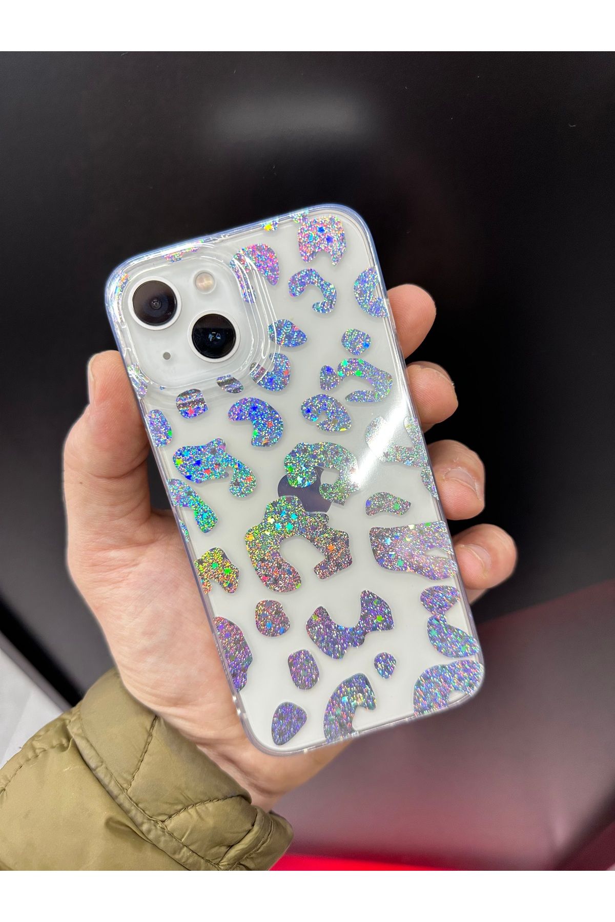 BURKİNA iPhone 13 / iPhone 14 ile uyumlu Şeffaf Hologram Desenli Darbe Emici Renkli Kılıf