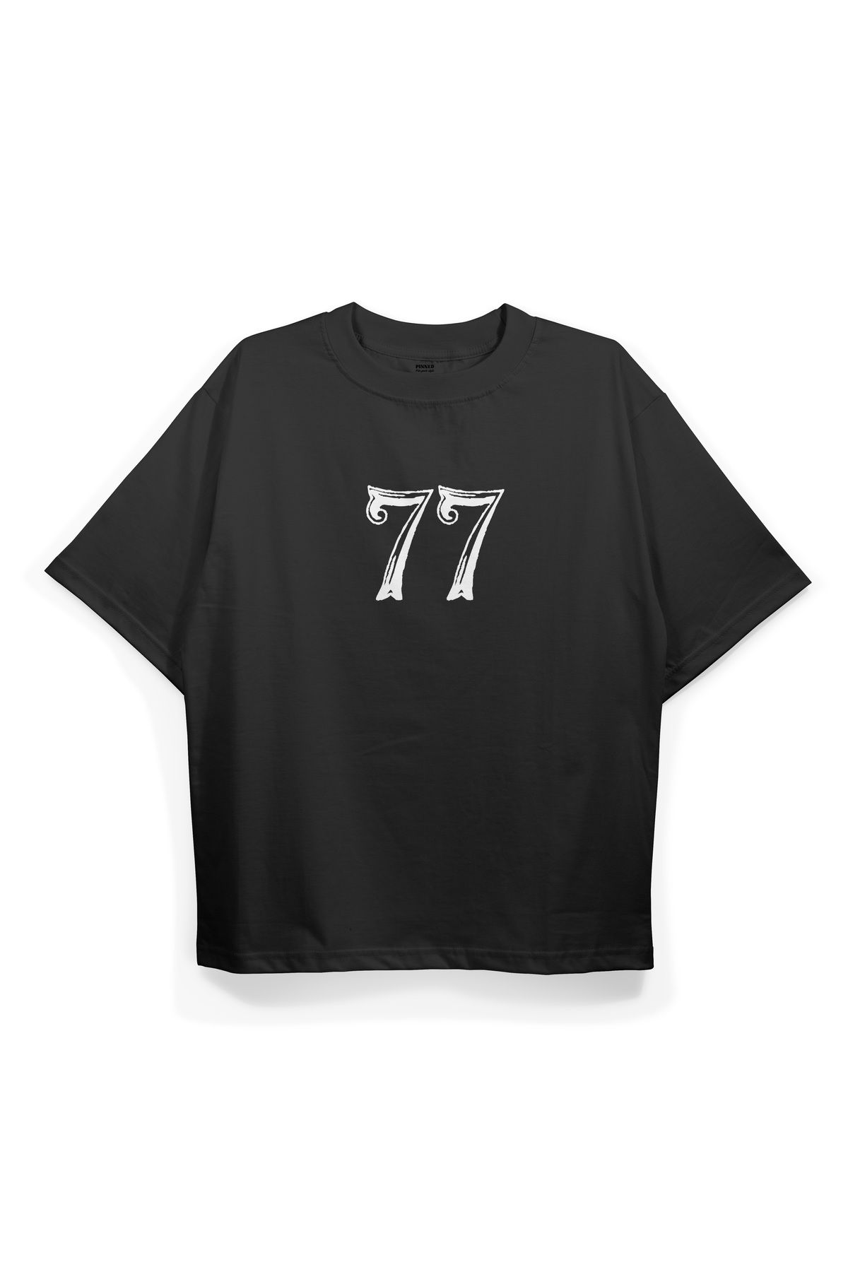 Pinned Unisex 77 Baskılı Beyaz Oversize Tişört | Arka ve Ön Baskılı Pamuk Yazlık Erkek Kadın Tshirt