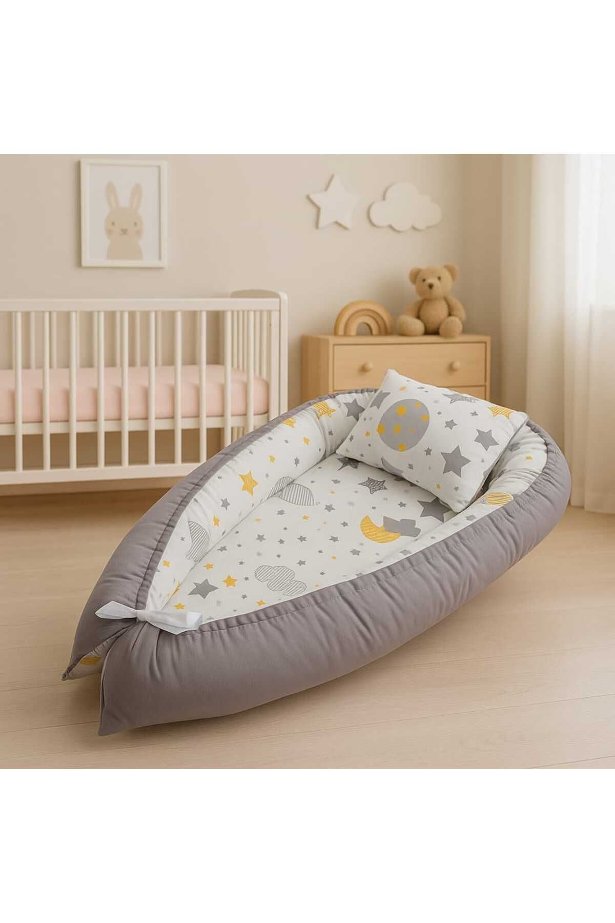 JULYA KİDS Bulutlu Desen Taşınabilir anne yanı Babynest bebek uyku yatağı 0-24 Ay