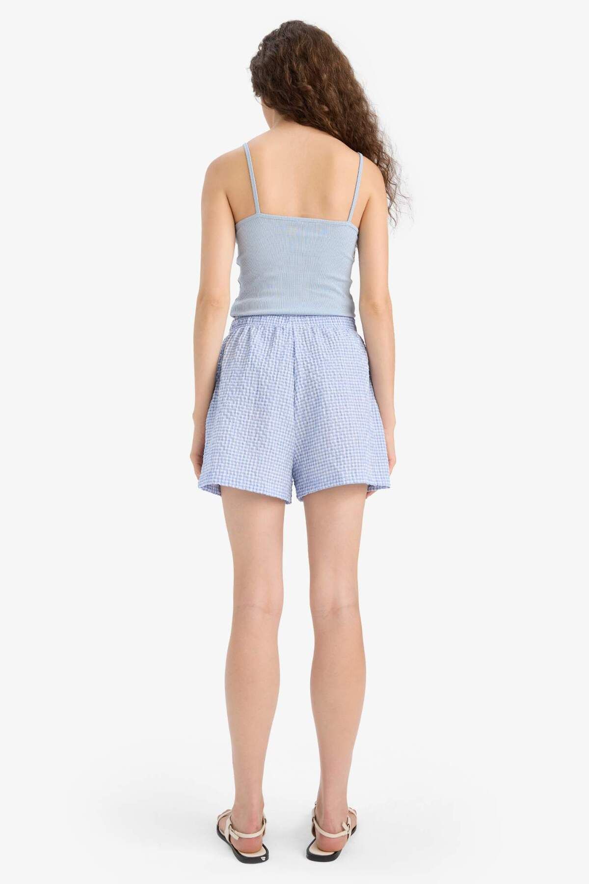 DeFacto-A-Line Gingham Pocket Regular Waist Shorts F2867Ax25Hs 7