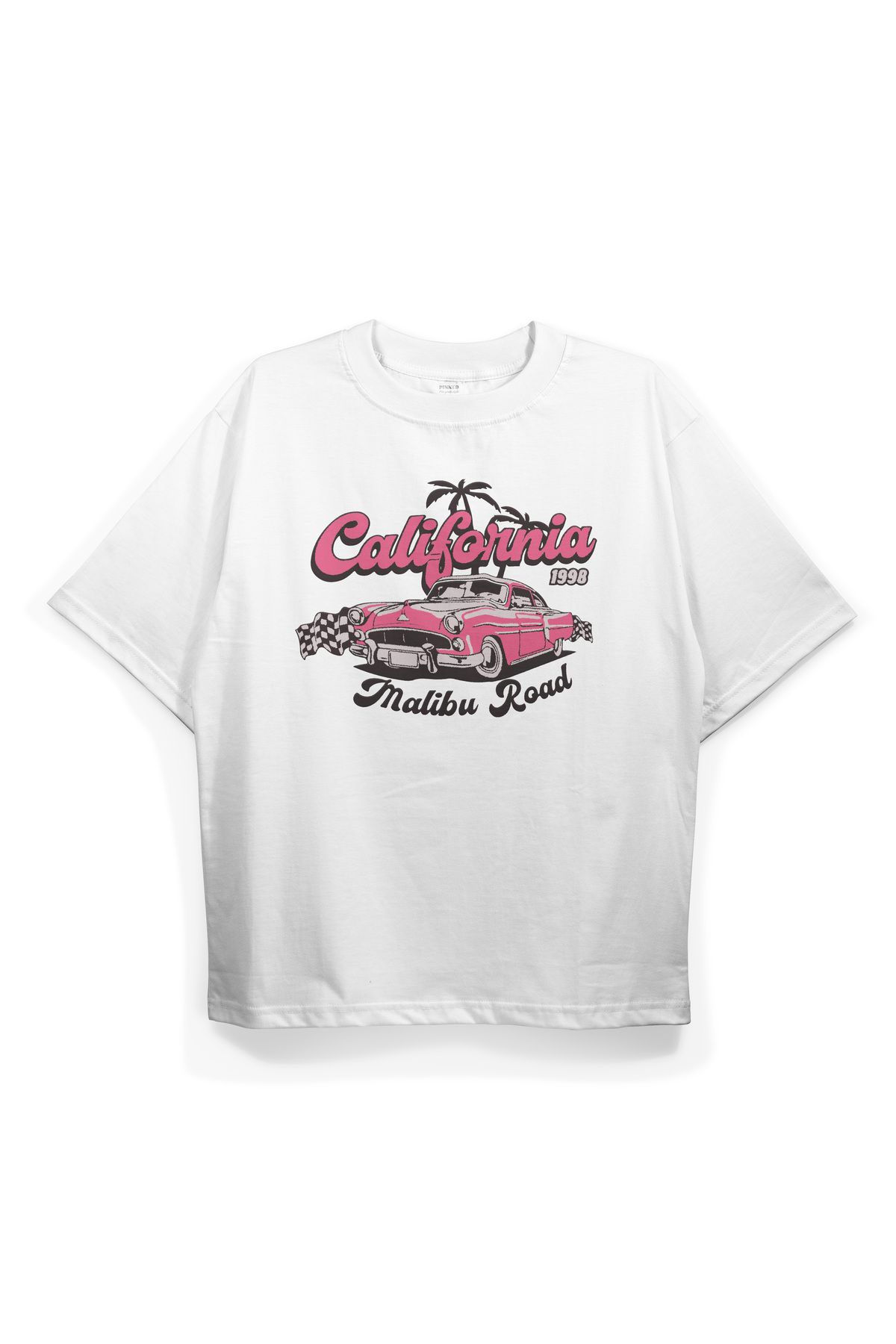 Pinned Unisex California Baskılı Beyaz Oversize Tişört | Arka ve Ön Baskılı Pamuk Yazlık Erkek Kadın Tshirt