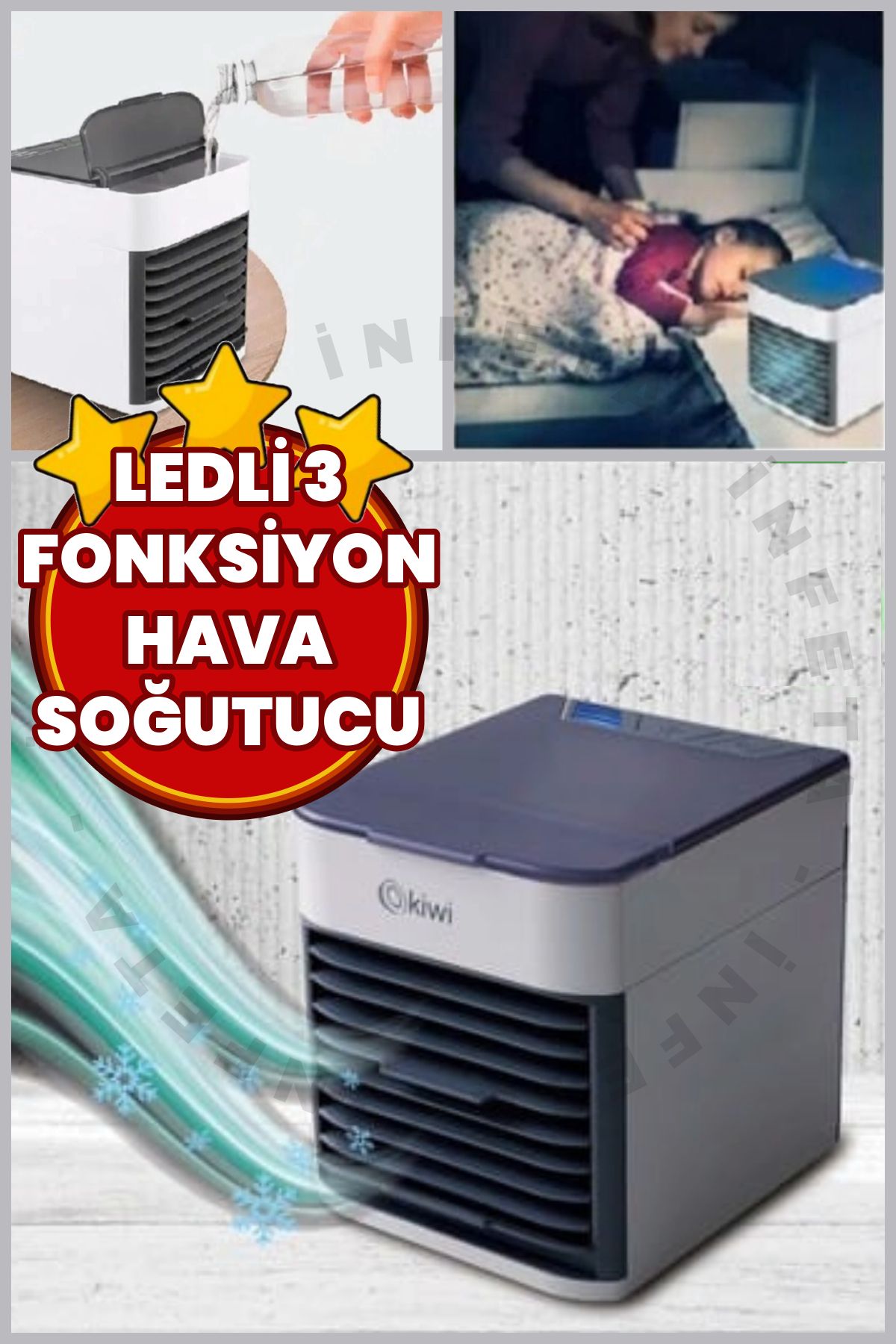 İnfeta 3'ü 1 Arada Ledli İyonizer Hava Soğutucu Nemlendirici ve Temizleyici