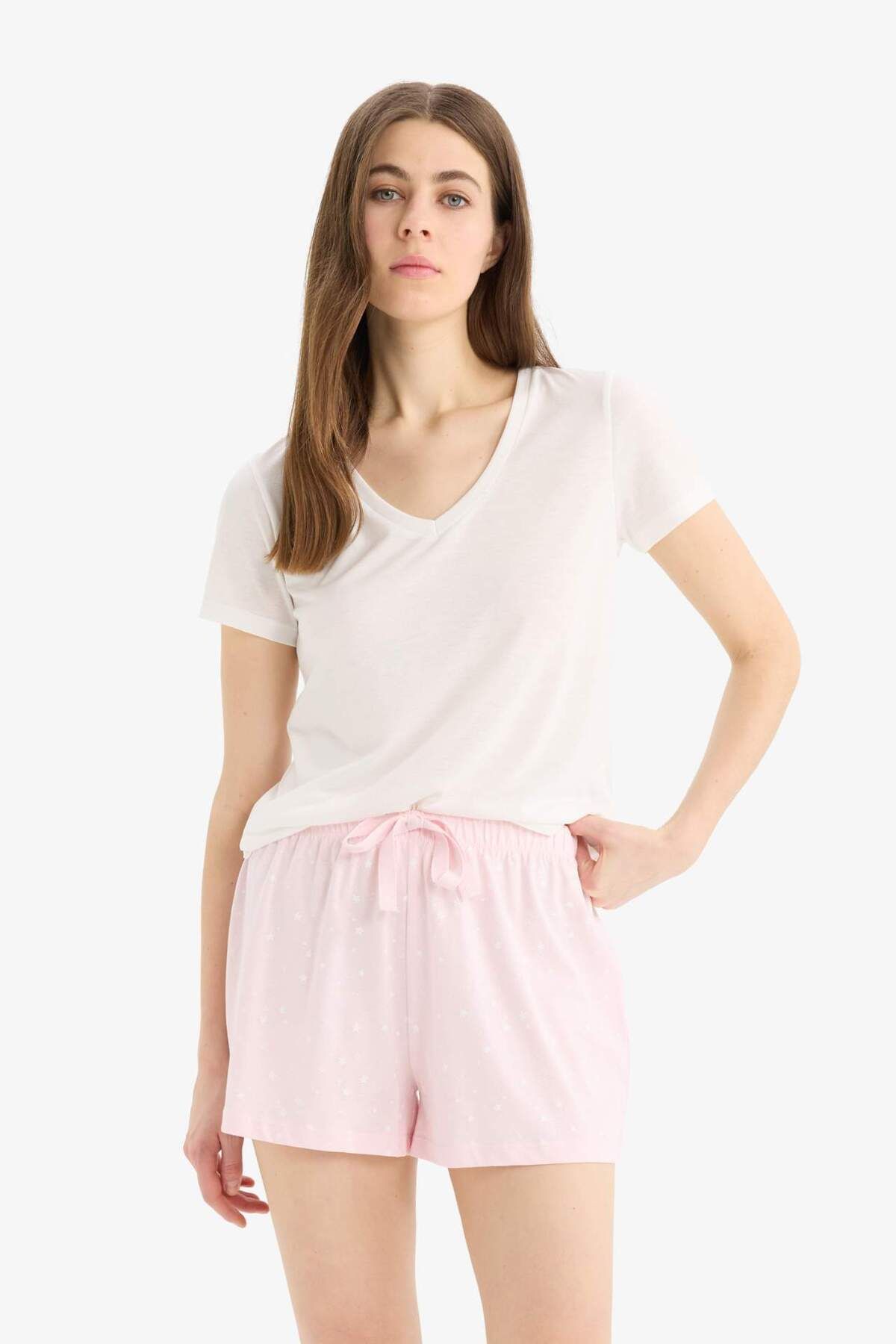 DeFacto-Regular Fit Elastic Waist Shorts Pajama Bottoms-Fall in Love E7362Ax25Sm 3