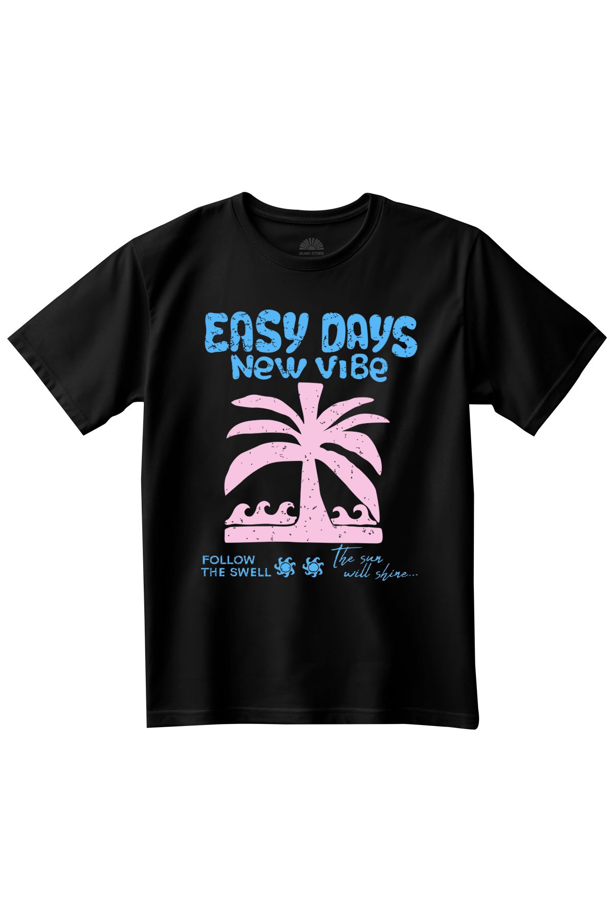 Mumu Baskılı Siyah Basic T-Shirt