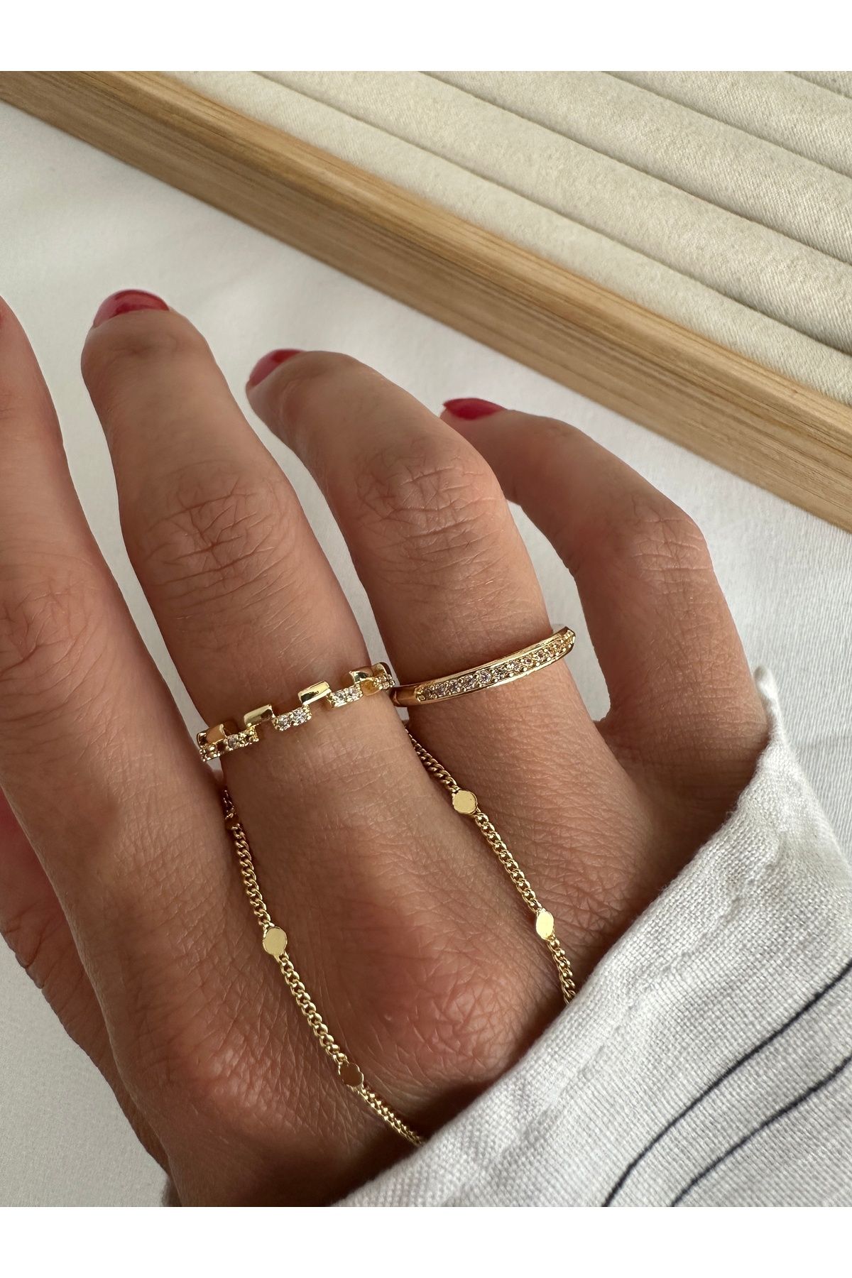 ringbox-Gold 2 Row Minimal Series Ring Set 4