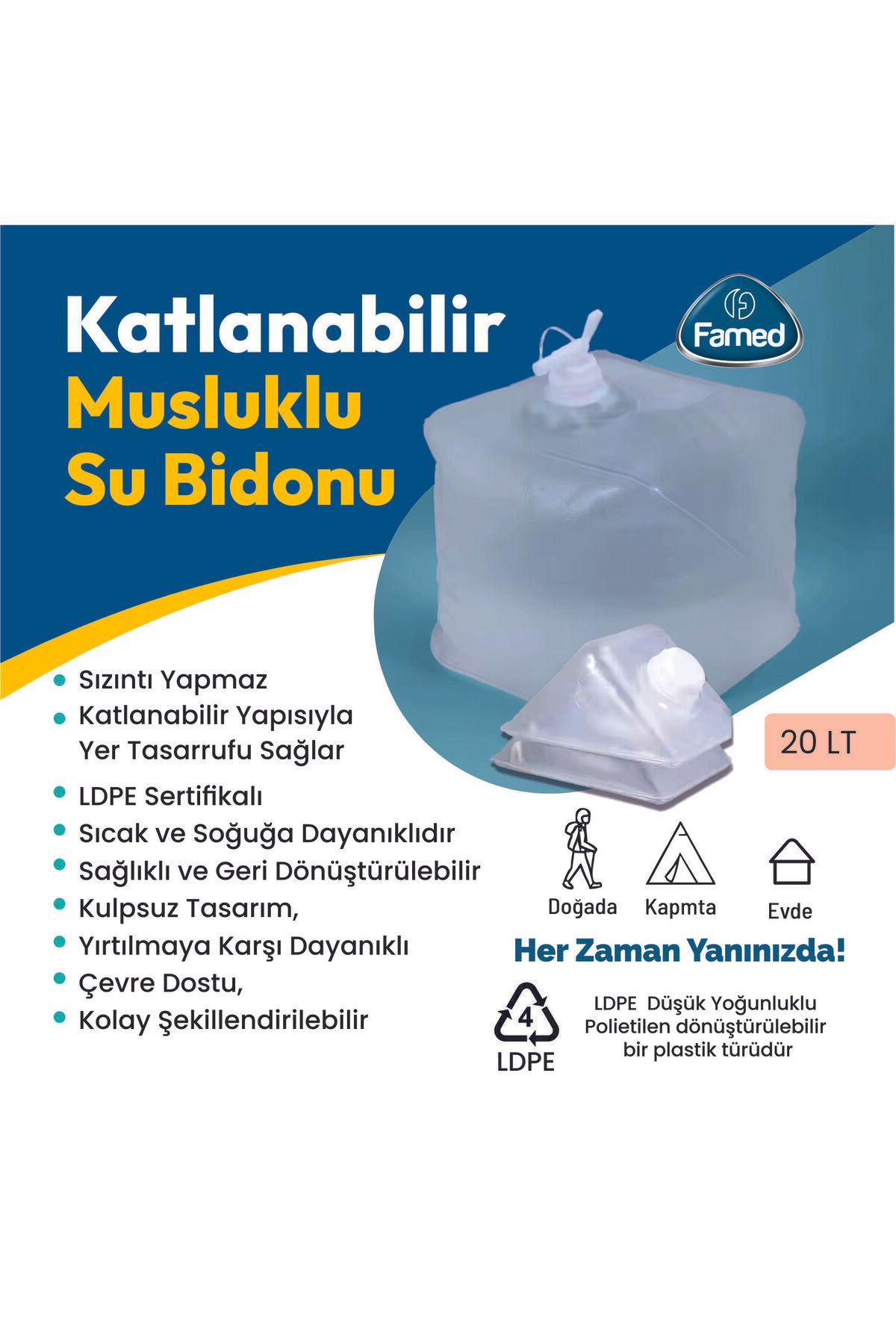 Famed Darbeye Isıya Dayanıklı Şeffaf Musluklu Su Bidonu Matarası