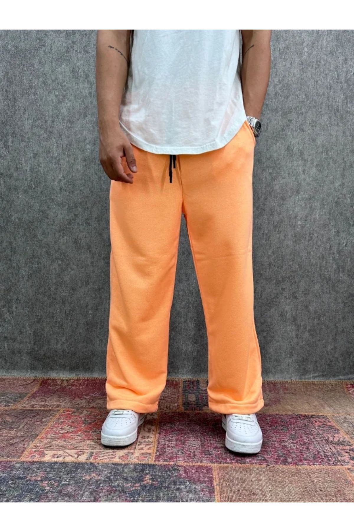 FıttingRoom Beli Lastikli Boru Paça Turuncu Baggy Pantolon