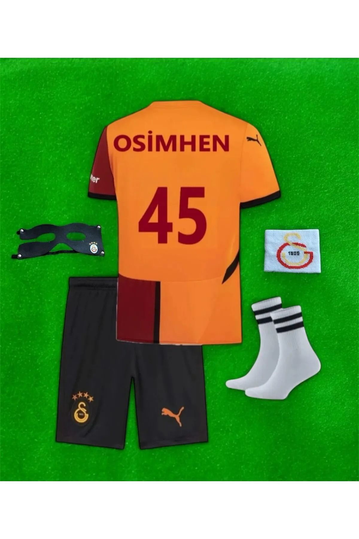 Nevruz \ Galatasar y Victor.osimhen. // /5'li Set 2024/2025 Sarı-Kırmızı Çocuk Forma Maske Çorap Bileklik