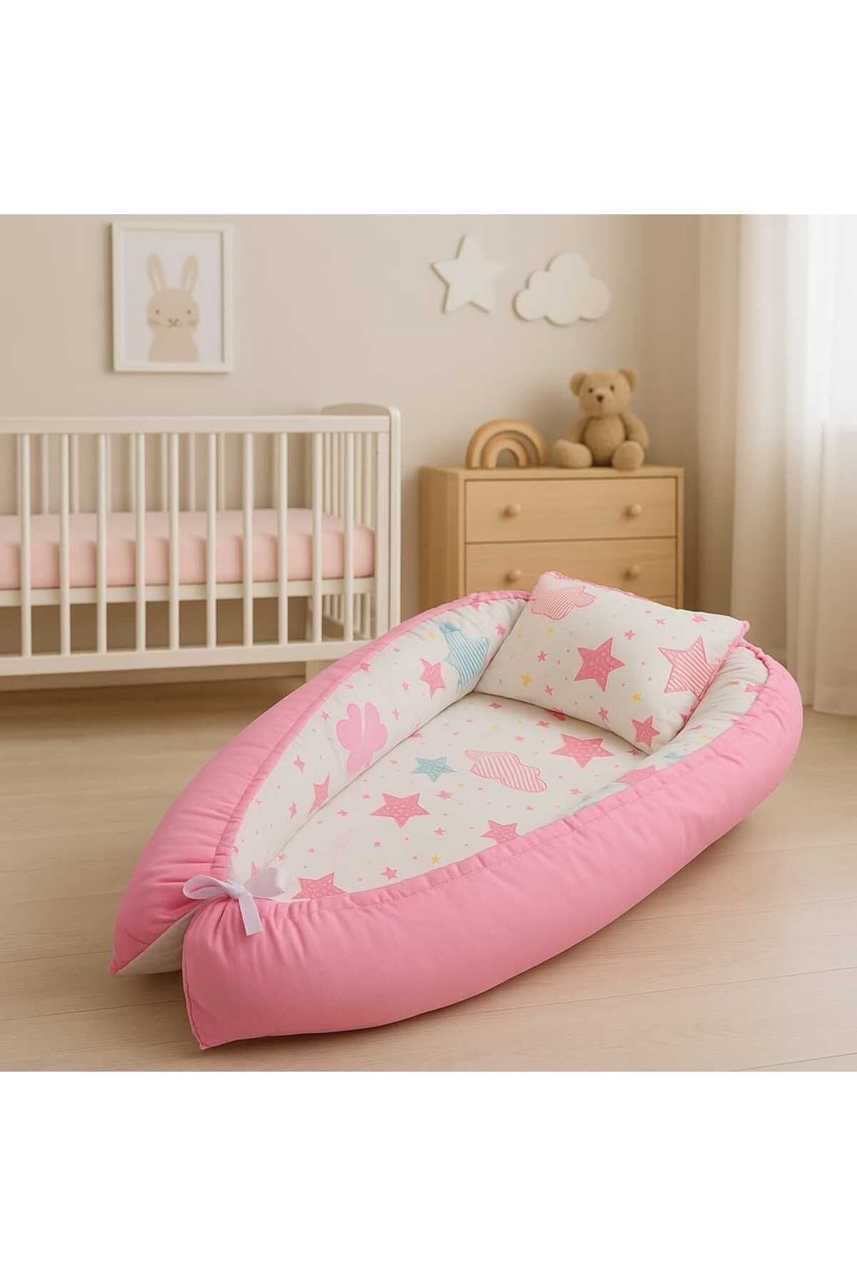 JULYA KİDS Bulutlu Desen Taşınabilir anne yanı Babynest bebek uyku yatağı 0-24 Ay