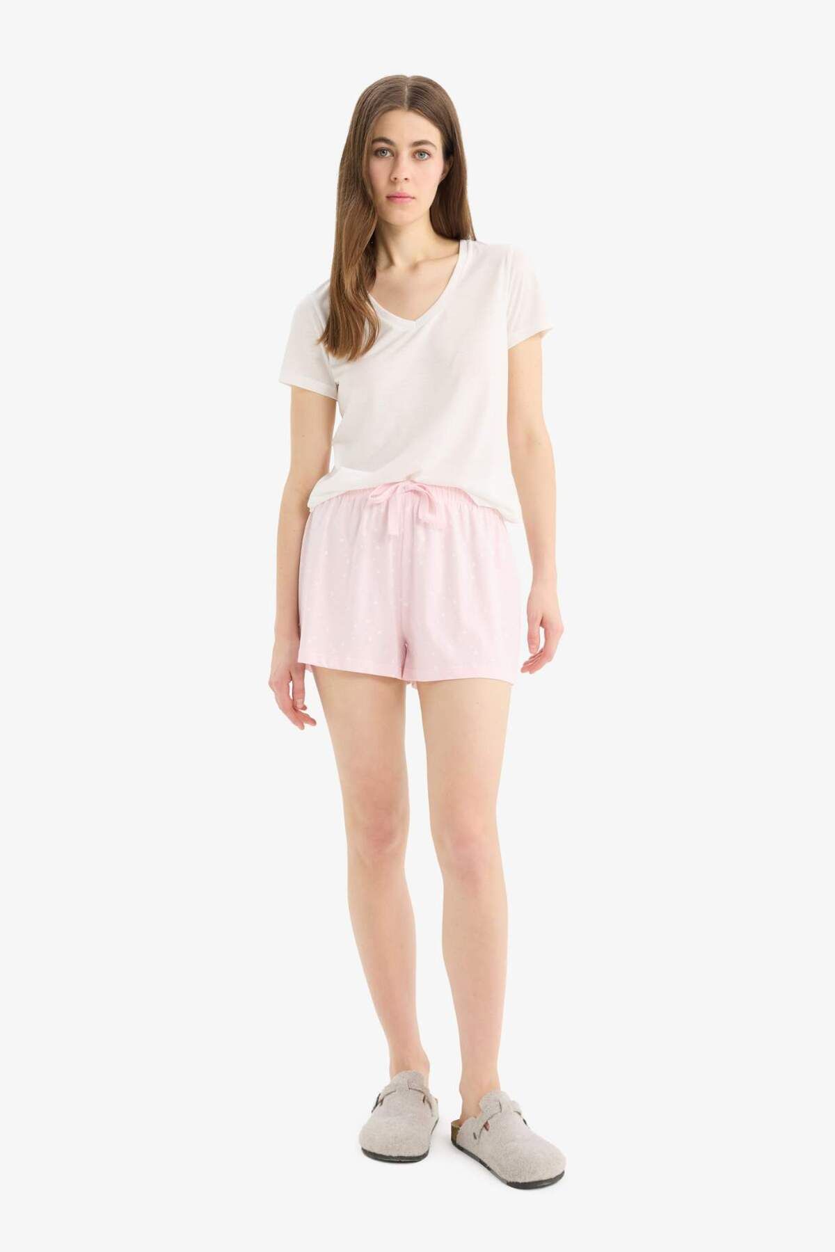 DeFacto-Regular Fit Elastic Waist Shorts Pajama Bottoms-Fall in Love E7362Ax25Sm 2
