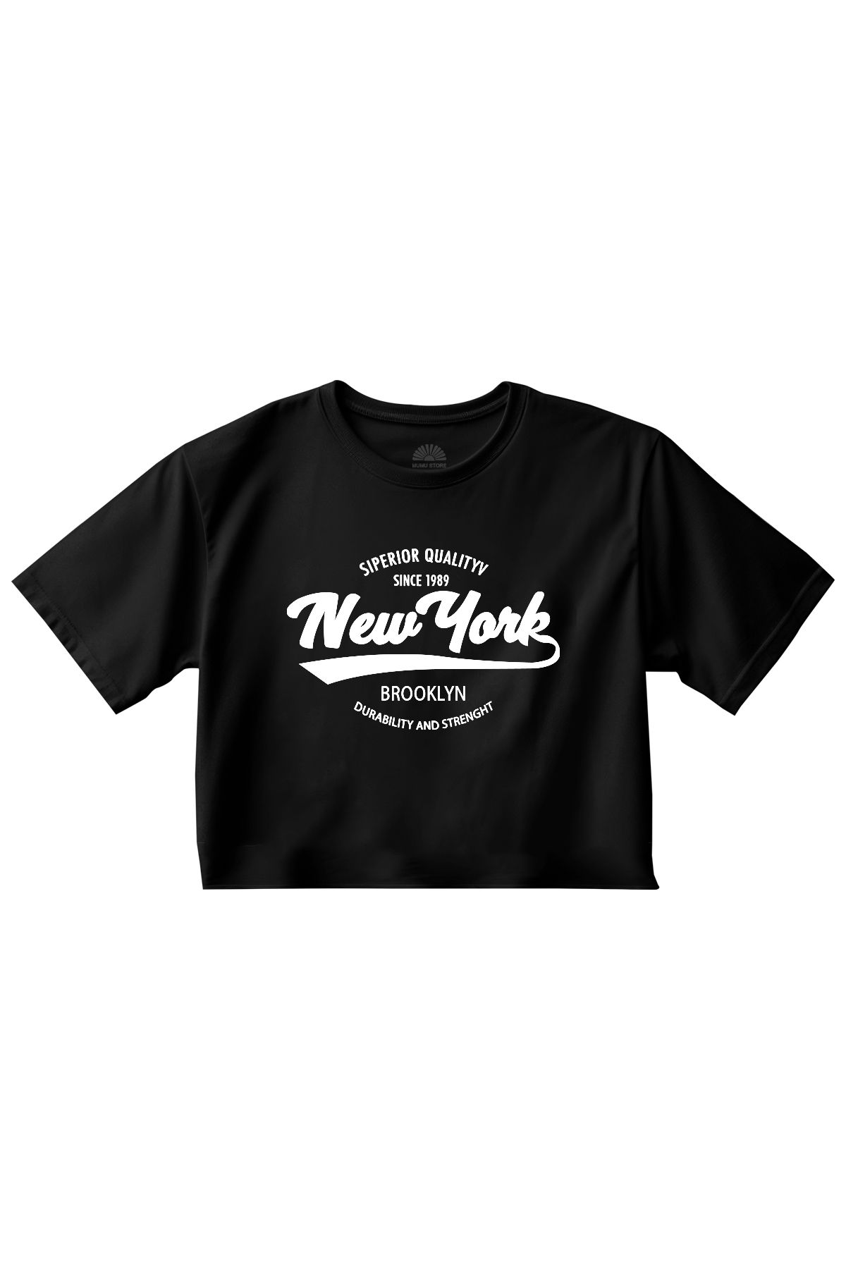 Mumu Baskılı Siyah Crop T-Shirt