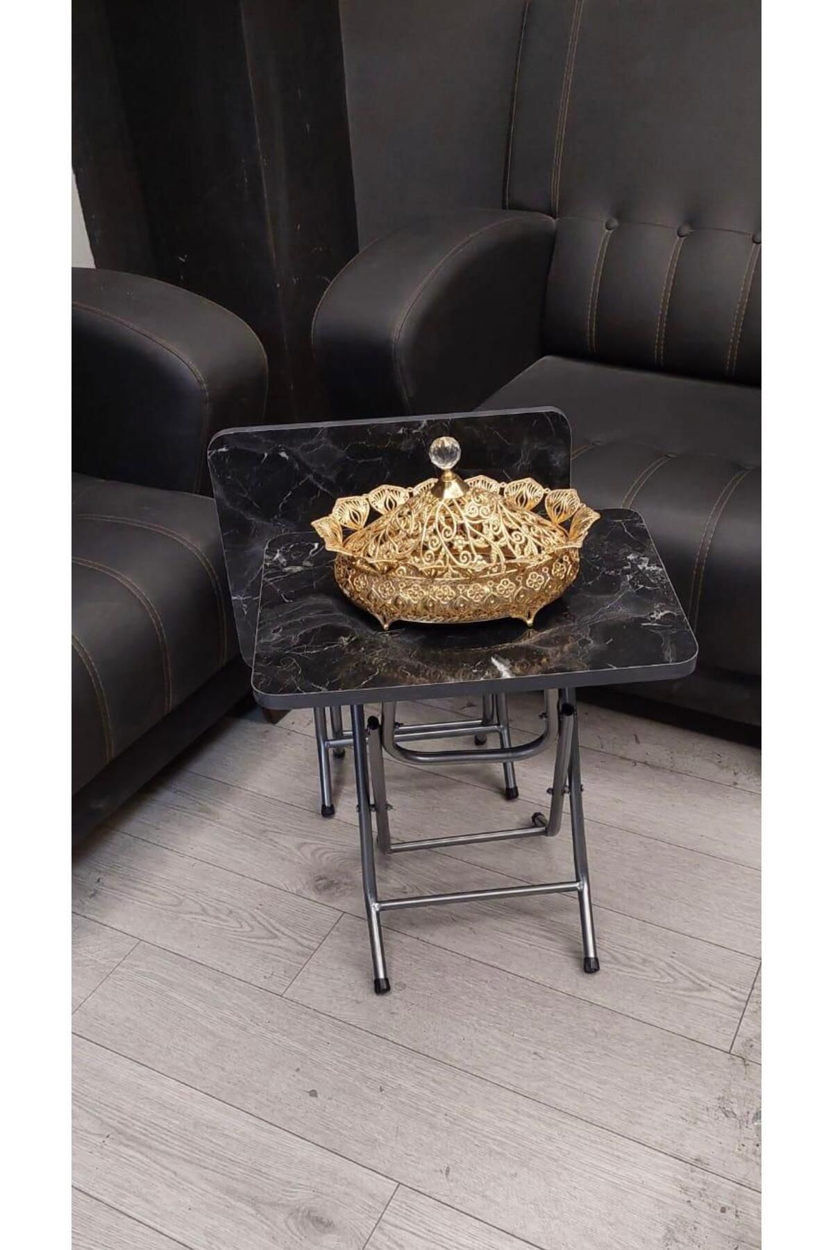 Can Vista Home Katlanabilir Siyah Mermer 2'li Zigon Sehpa