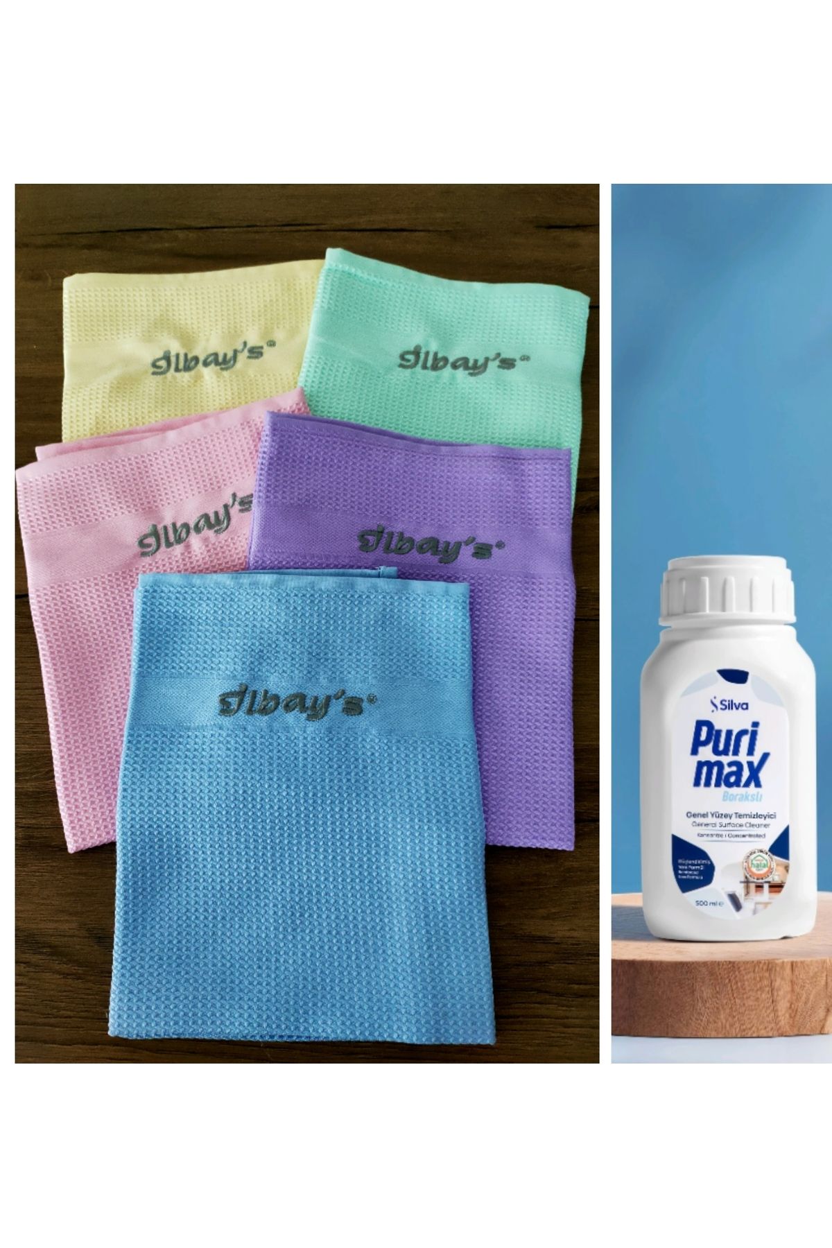 İLBAY'S Mikrofiber 5 li temizlik bezi+kimyasal içermeyen konsantre hoş kokulu yüzey temizleyici