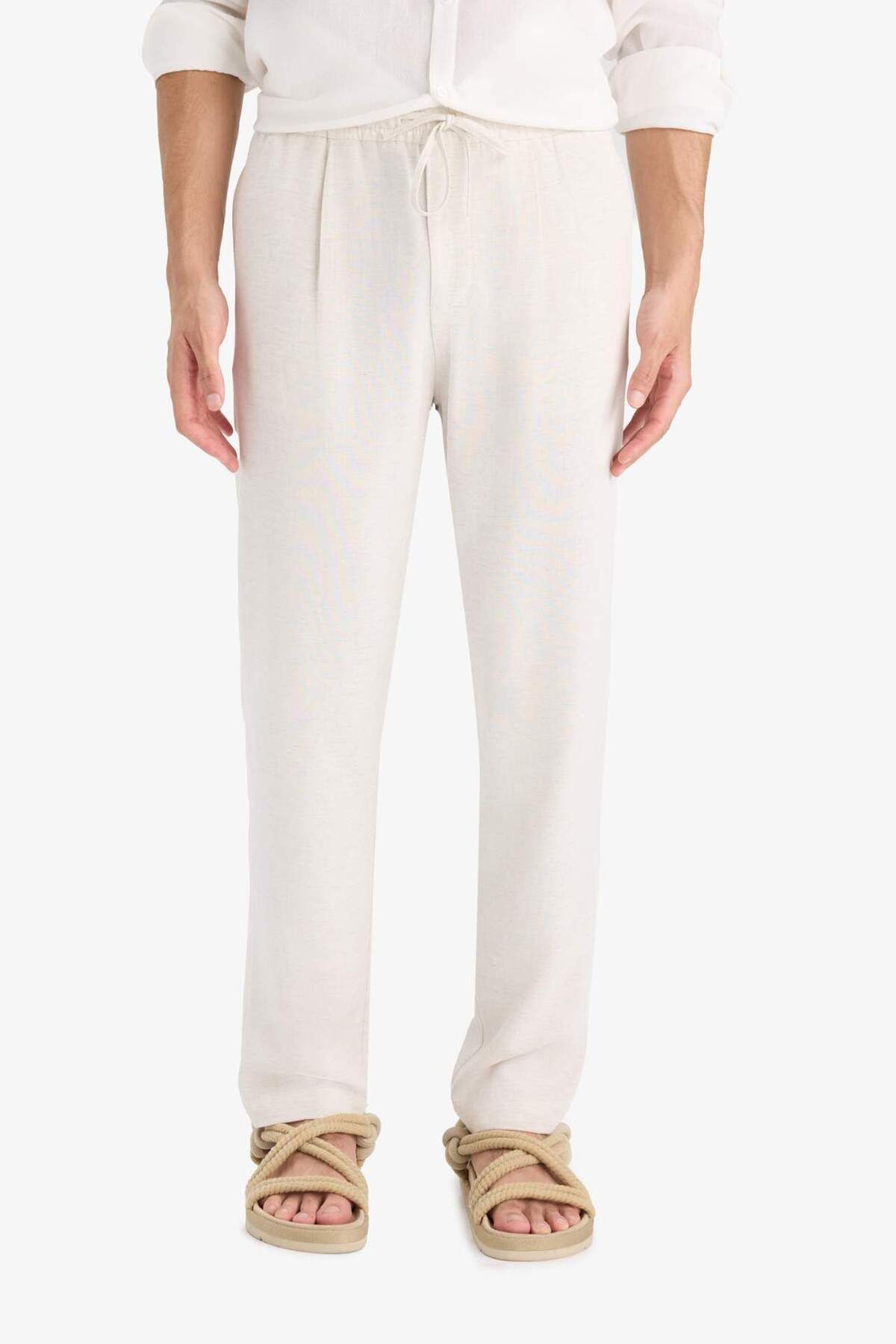 DeFacto Relax Fit Geniş Paça Keten Karışımlı Pantolon B1043AX25SM