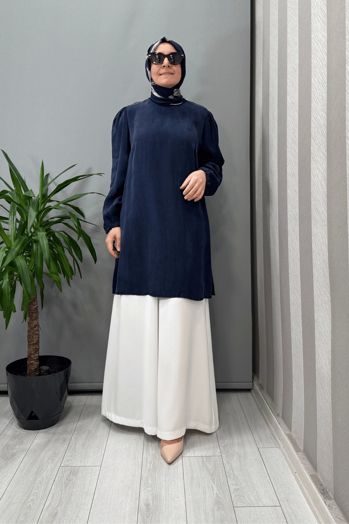 MissWhence Basic Cupro Ipek Tunik Lacivert 37025