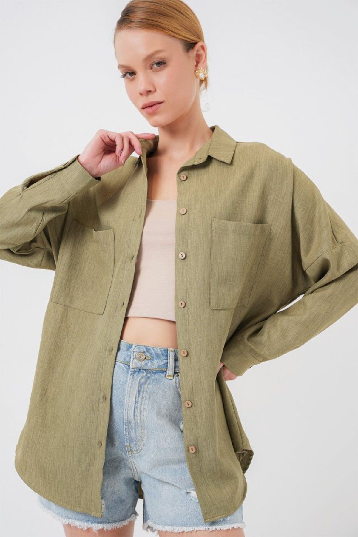 Gülsüm Aydın 20126 Oversize Keten Gömlek - Çağla