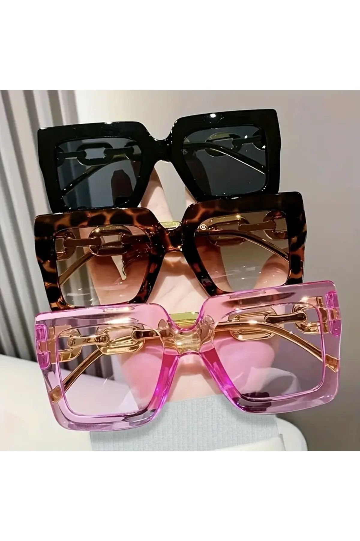 ZOZO TOMI 3 adet Büyük Boy Geometrik Moda Güneş Gözlüğü, Şeffaf Moda Gözlükleri