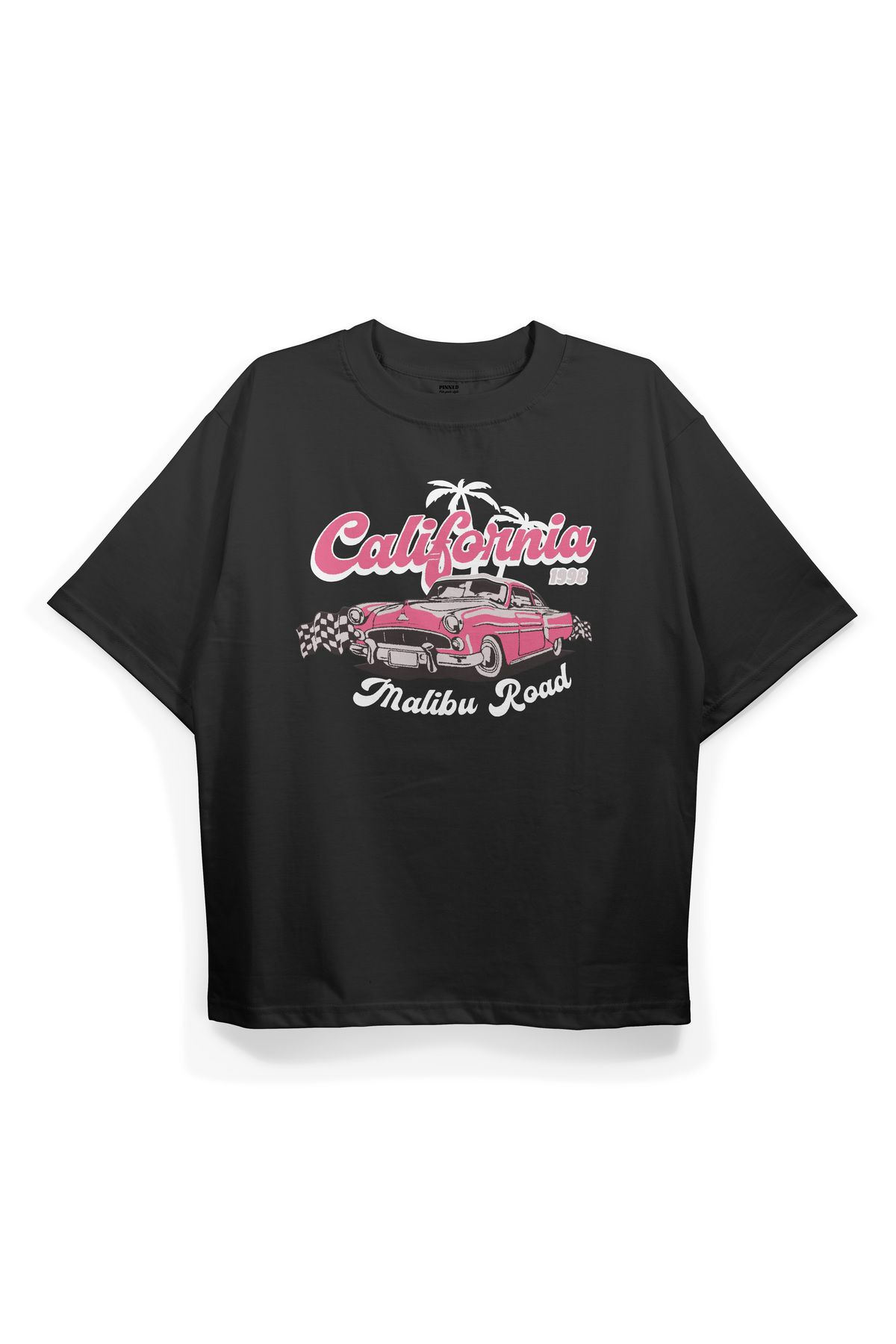 Pinned Unisex California Baskılı Beyaz Oversize Tişört | Arka ve Ön Baskılı Pamuk Yazlık Erkek Kadın Tshirt