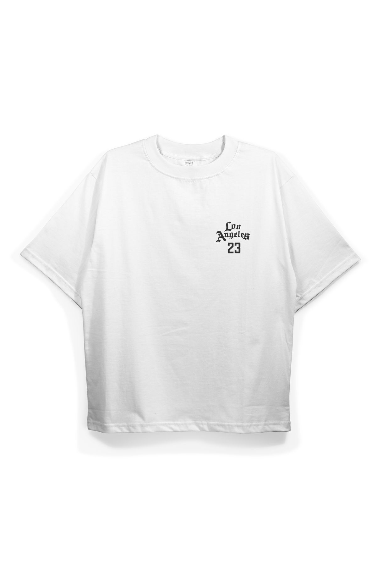 Pinned Unisex LA23 Baskılı Beyaz Oversize Tişört | Arka ve Ön Baskılı Pamuk Yazlık Erkek Kadın Tshirt