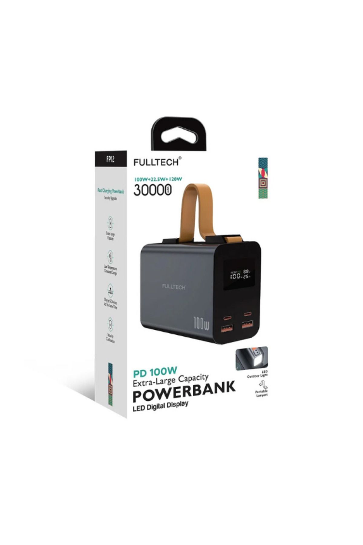 Hietech 30.000mah 100w Hızlı Şarj Powerbank - 5 Portlu, Led Ekranlı Ve Taşınabilir Lamba Özel Fp-12