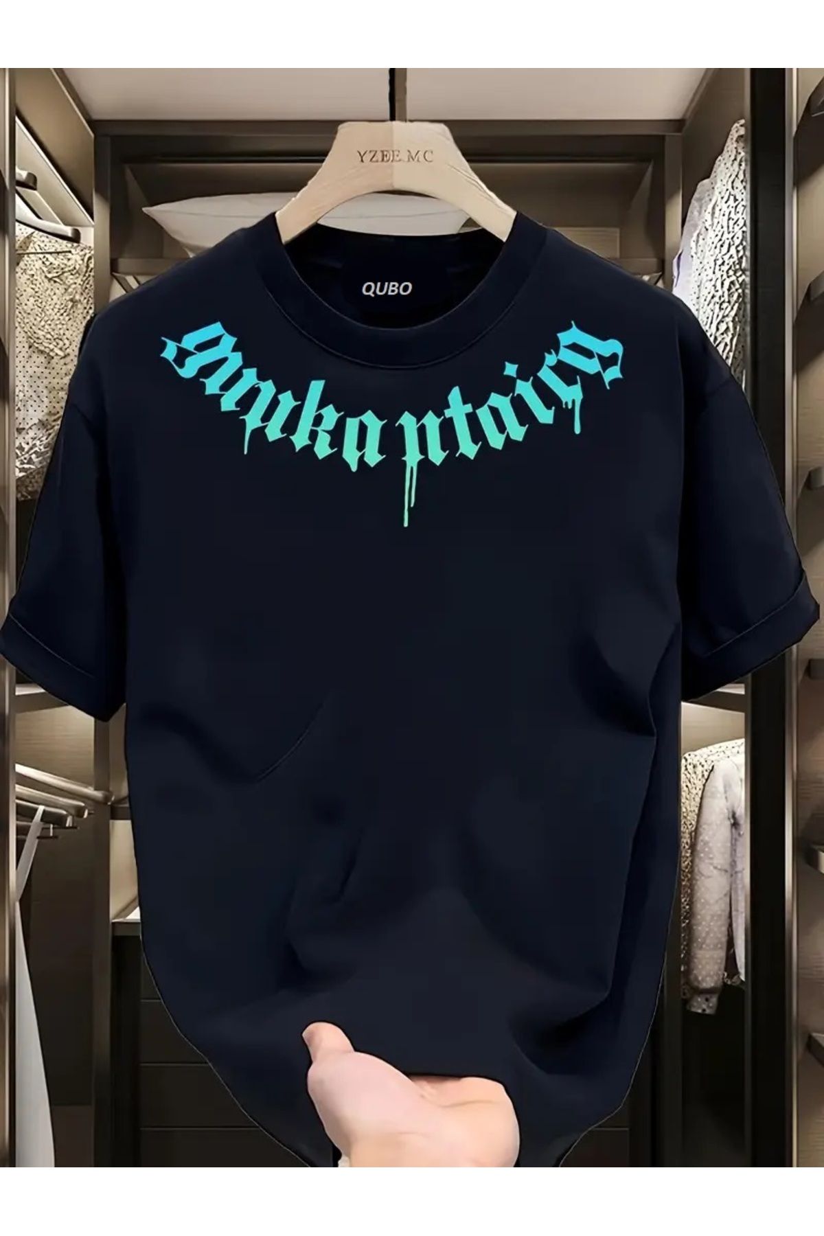 qubo sportswear & company qubo Unisex Oversize Baskılı Pamuklu Bisiklet Yaka Kısa Kollu SİYAH T-shirt
