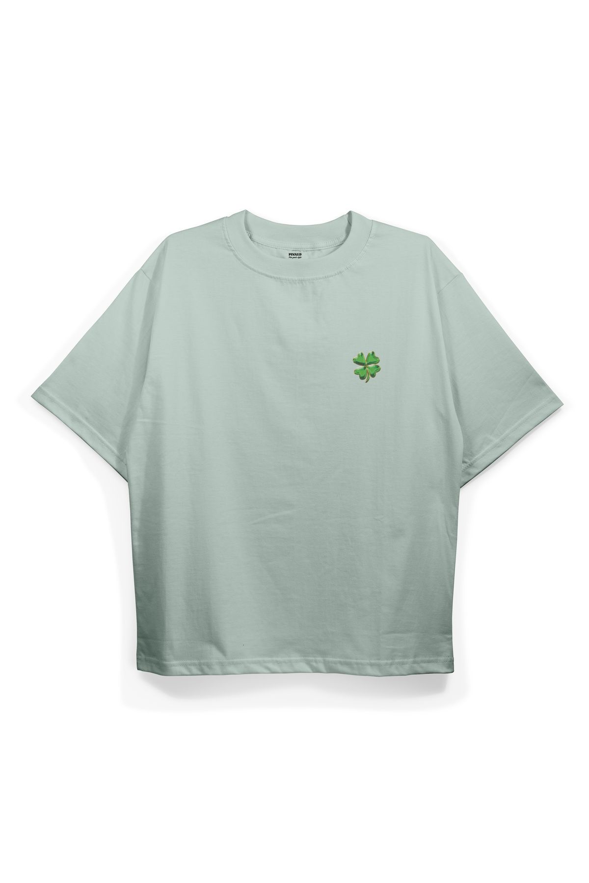 Pinned Unisex Clover Baskılı Beyaz Oversize Tişört | Arka ve Ön Baskılı Pamuk Yazlık Erkek Kadın Tshirt