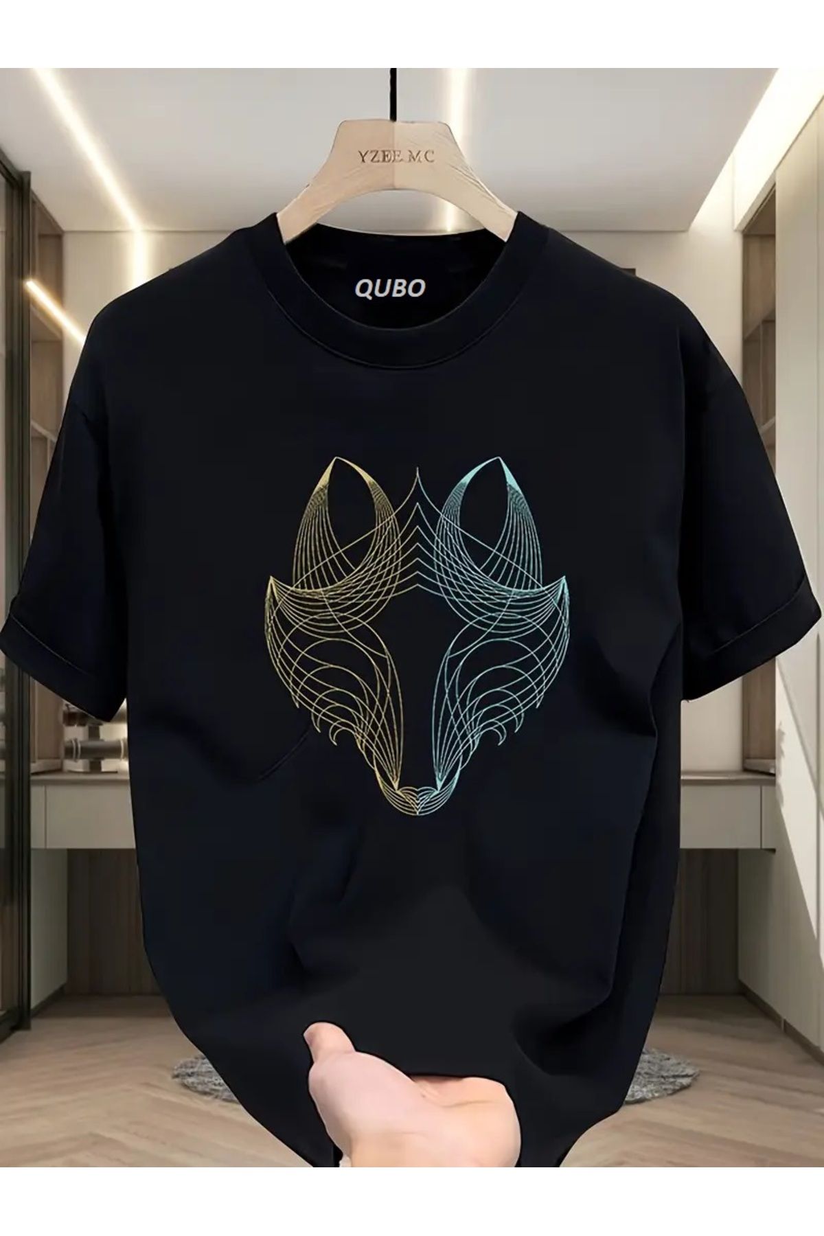 qubo sportswear & company qubo Unisex Oversize Baskılı Pamuklu Bisiklet Yaka Kısa Kollu SİYAH T-shirt