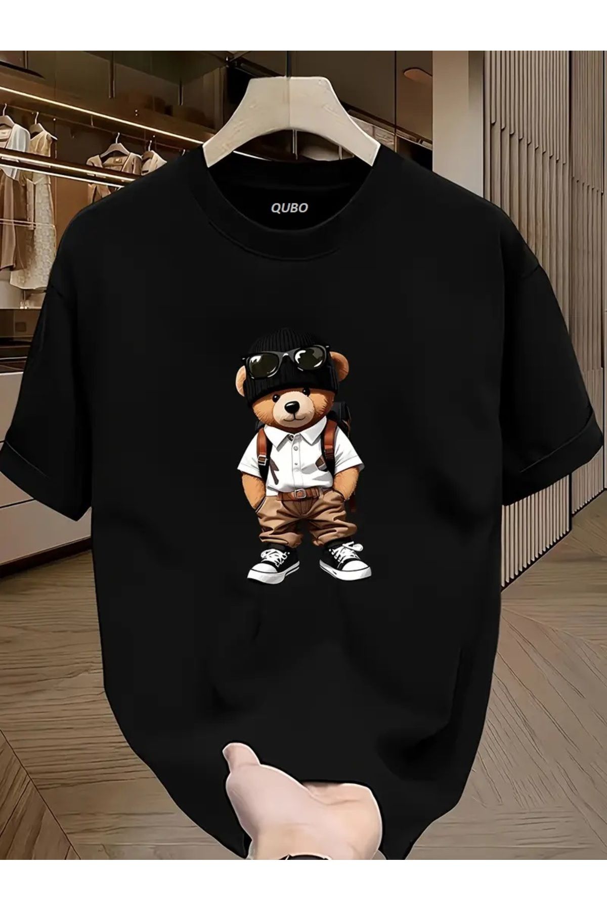 qubo sportswear & company qubo Unisex Oversize Baskılı Pamuklu Bisiklet Yaka Kısa Kollu SİYAH T-shirt