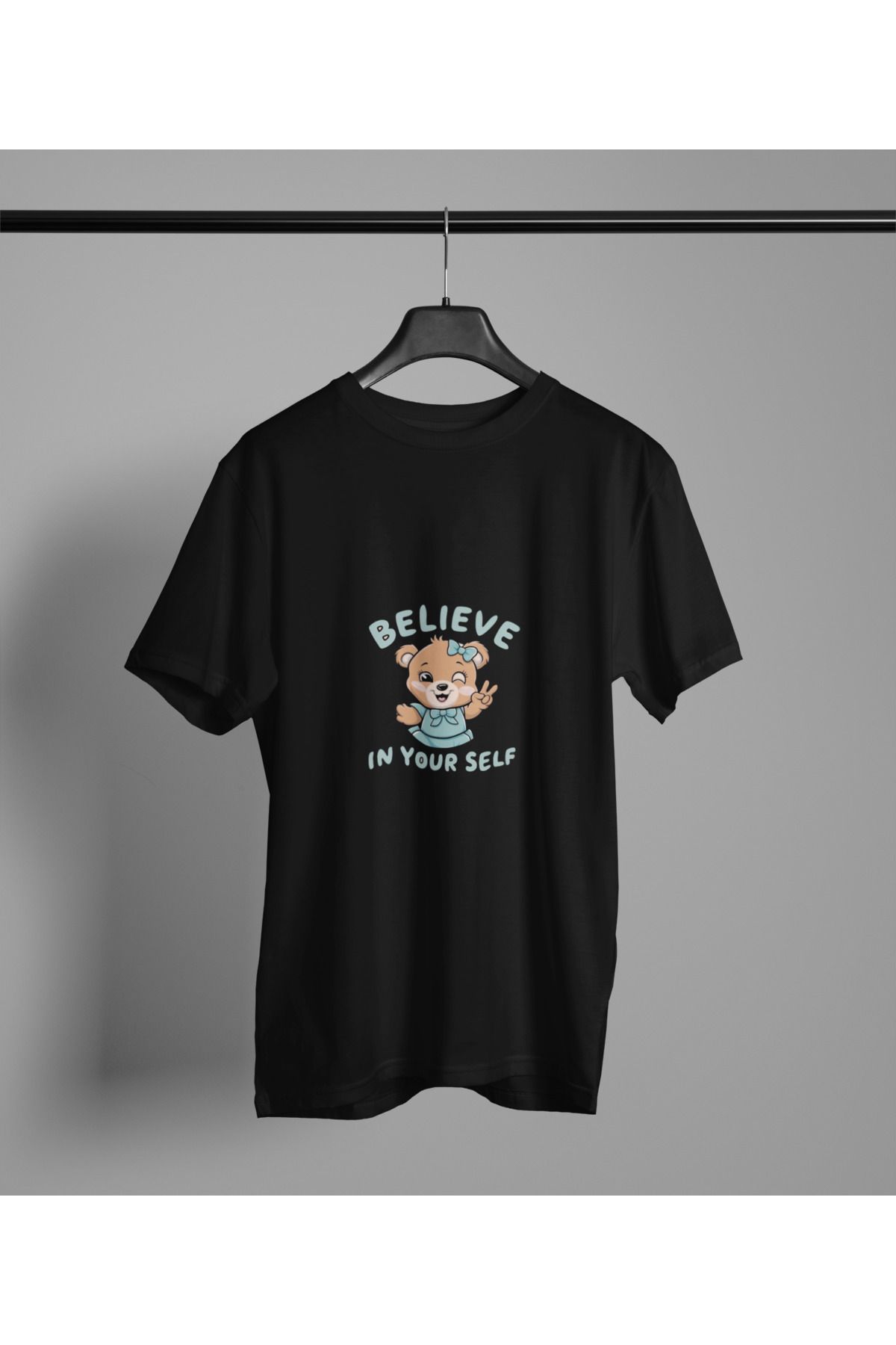 MAGORS BELIEVE BASKILI BİSİKLET YAKA PAMUKLU OVERSIZE KALIP KISA KOLLU KADIN TSHIRT