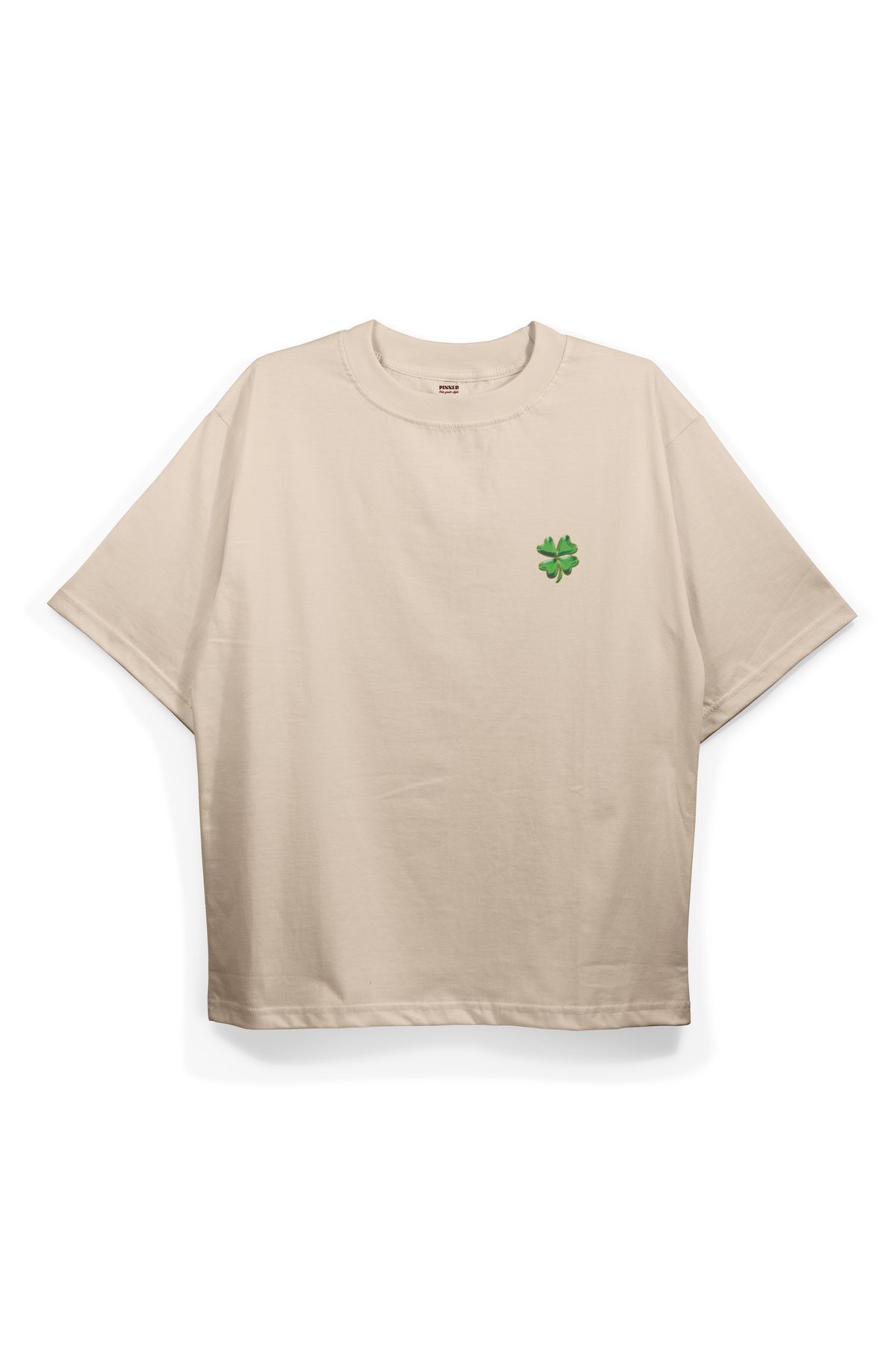 Pinned Unisex Clover Baskılı Beyaz Oversize Tişört | Arka ve Ön Baskılı Pamuk Yazlık Erkek Kadın Tshirt