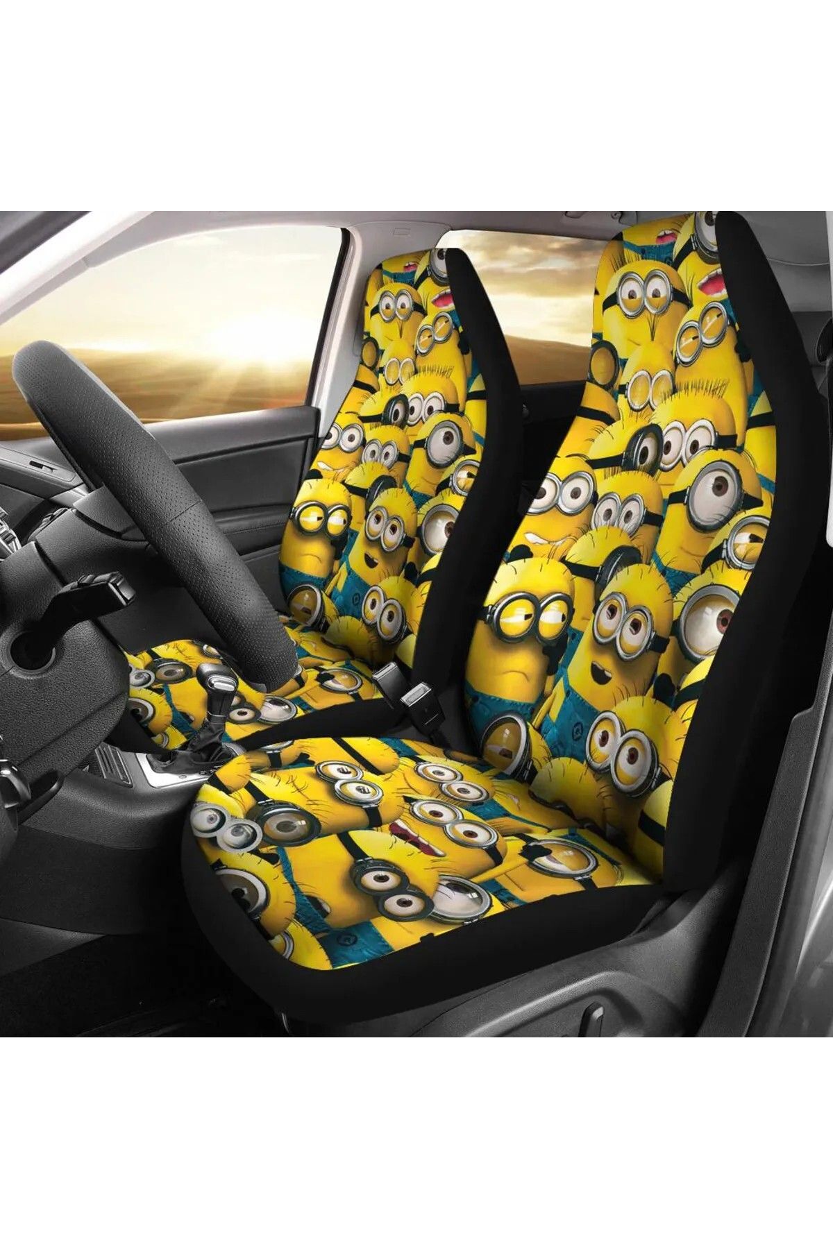 trivexa Minions Desenli Oto Koltuk Kılıfı Ön ve Arka – Renkli ve Eğlenceli Tasarım