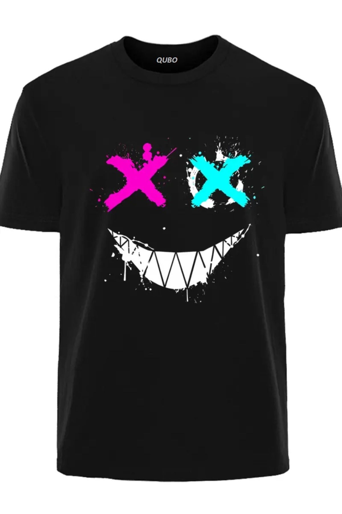 qubo sportswear & company qubo Unisex Oversize Baskılı Pamuklu Bisiklet Yaka Kısa Kollu SİYAH T-shirt