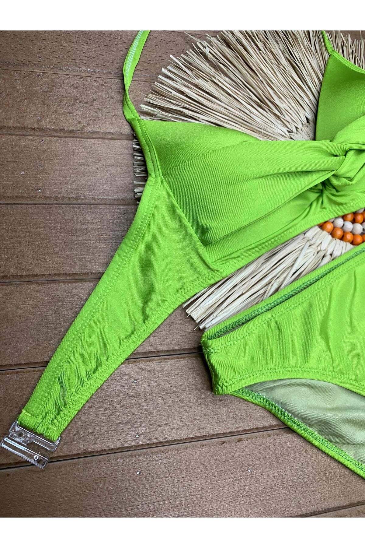 XORVİO Kadın Likralı Esnek Boyundan Bağlamalı İpli Şık Kaliteli Dolgulu Bikini Takım